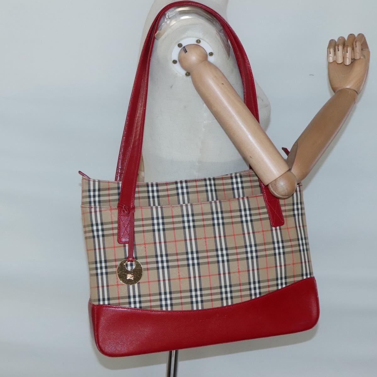 Burberry Nova Check Tote Canvas And Leather Beige Canvas Tote Bag Bag (Pre-Owned)