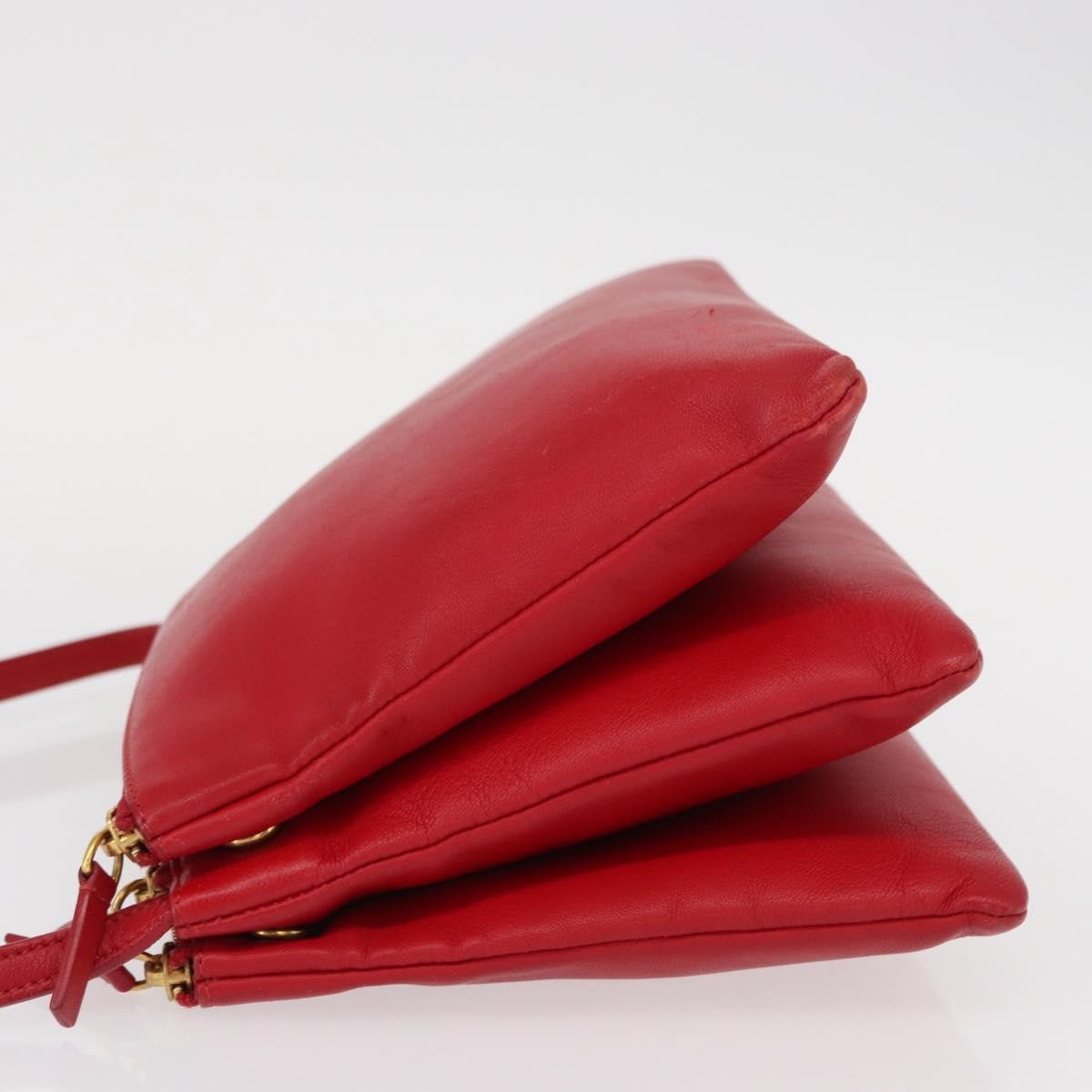 Celine Trio Crossbody Bag Leather Red Leather Shoulder Bag Bag (Pre-Owned)