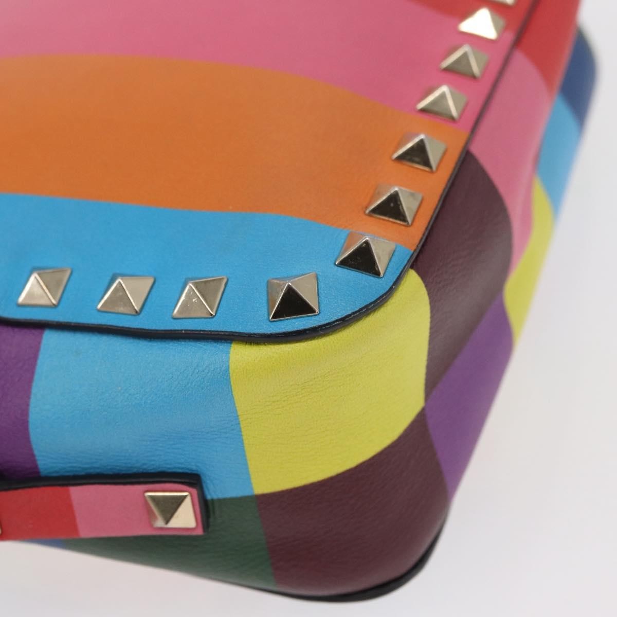 Valentino Garavani Rockstud 1973 Camera Crossbody Bag Striped Leather Gold Leather Shoulder Bag Bag (Pre-Owned)