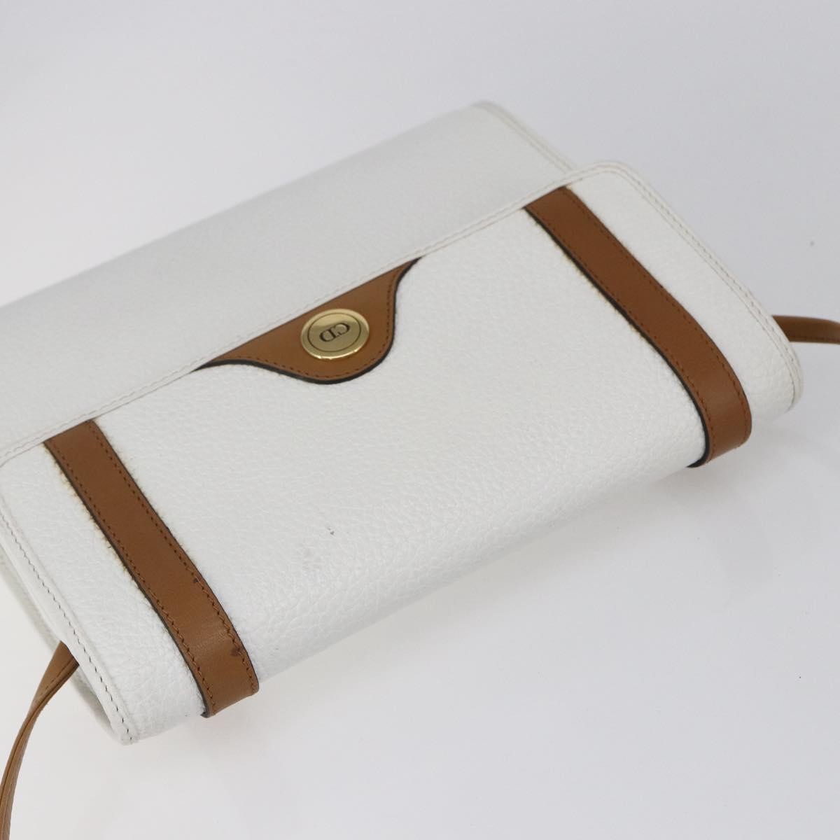 Christian Dior Vintage Cd Logo Shoulder Bag Leather White Leather Shoulder Bag Bag (Pre-Owned)