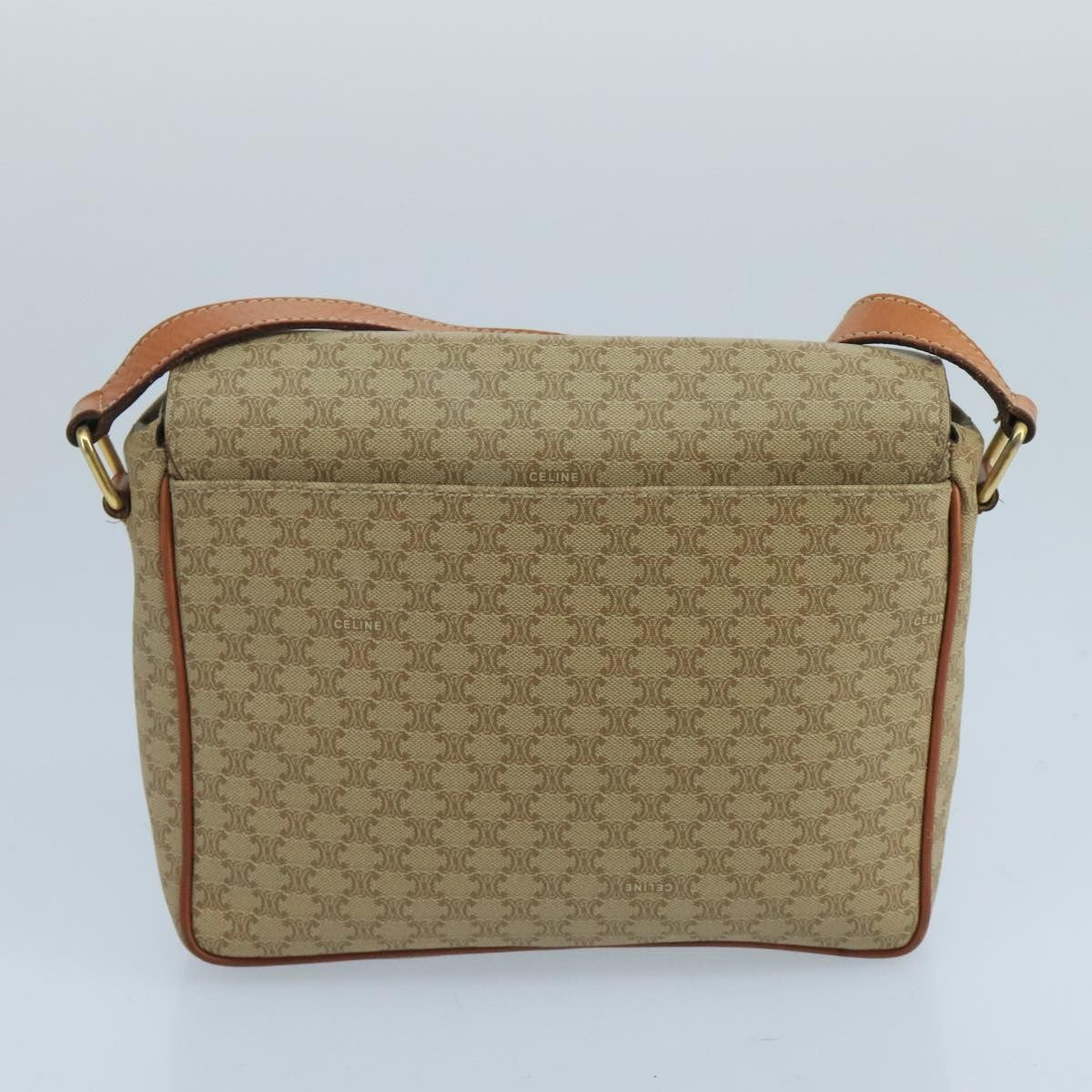 Celine Vintage Macadam Circle Logo Shoulder Bag Canvas And Leather Beige Canvas Shoulder Bag Bag (Pre-Owned)
