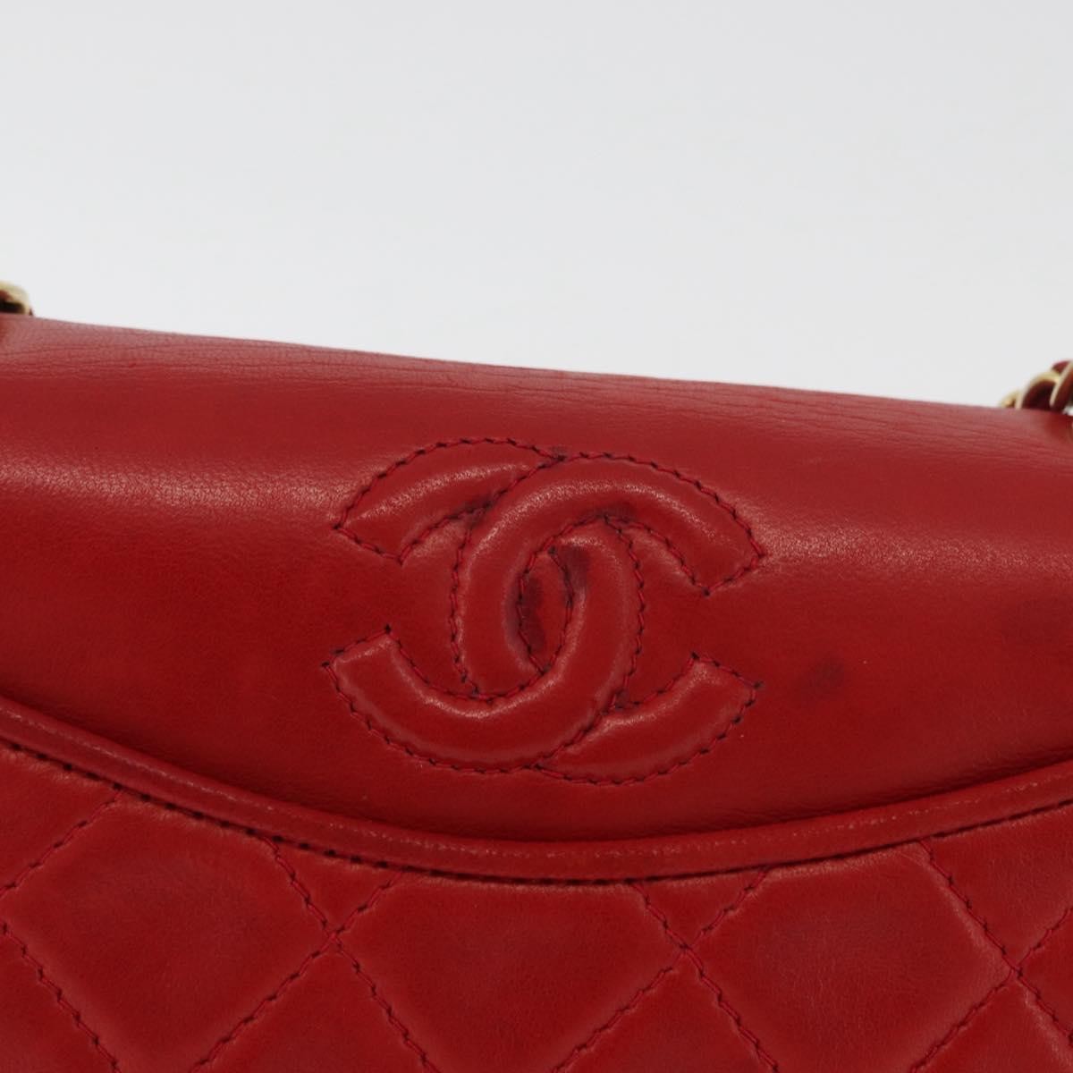 Chanel Vintage Cc Chain Full Flap Bag Quilted Leather Red Leather Shoulder Bag Bag (Pre-Owned)