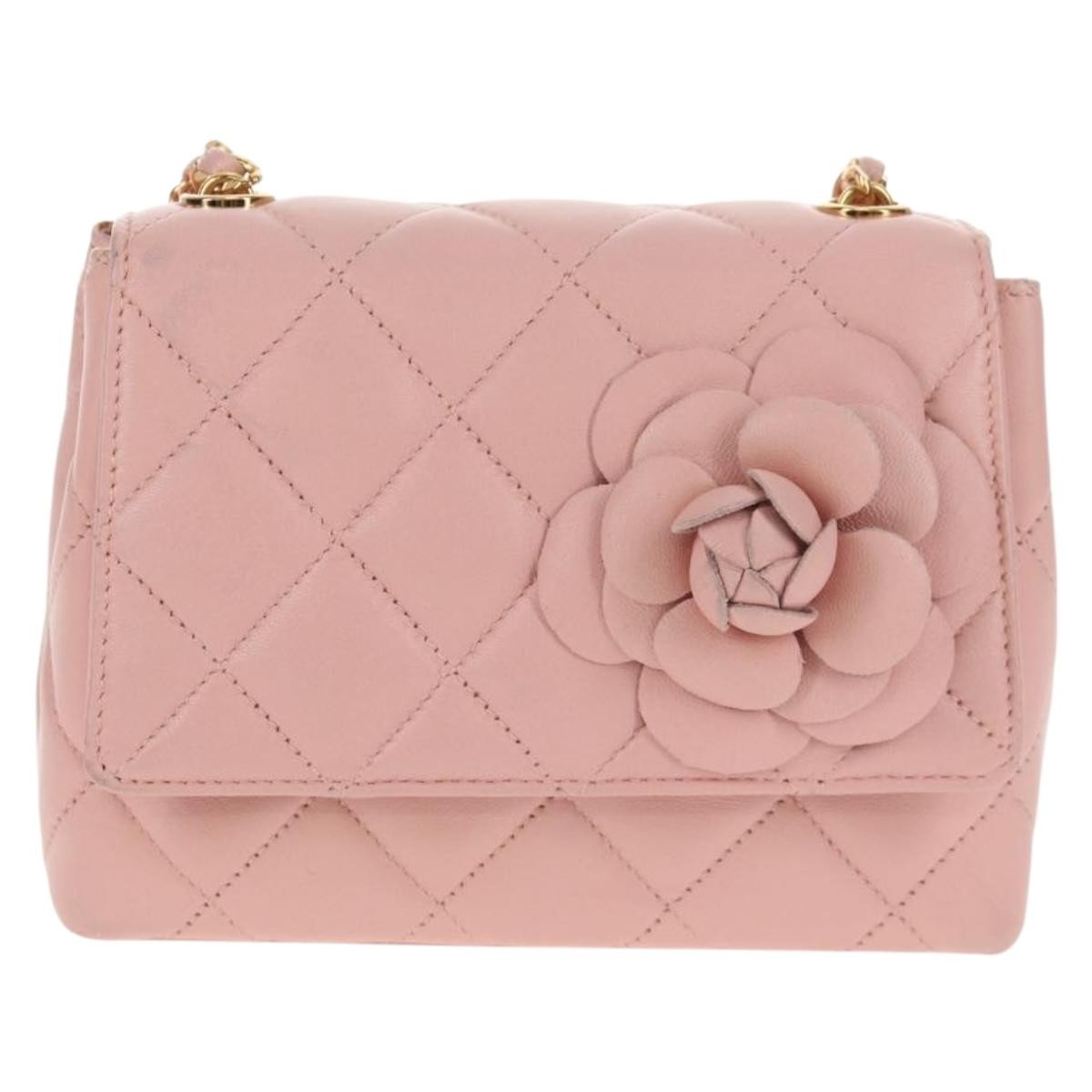 Chanel Vintage Camellia Flap Bag Quilted Lambskin Pink Leather Bag (Pre-Owned)