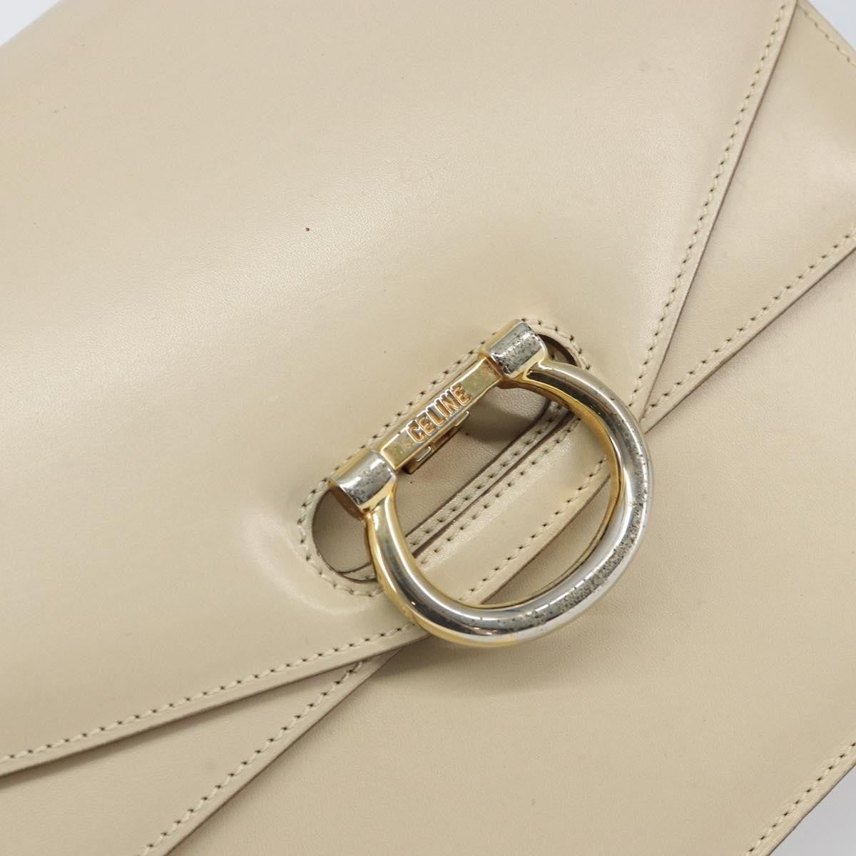 Celine Vintage Top Handle Bag Glazed Leather Ecru Leather Handbag (Pre-Owned)