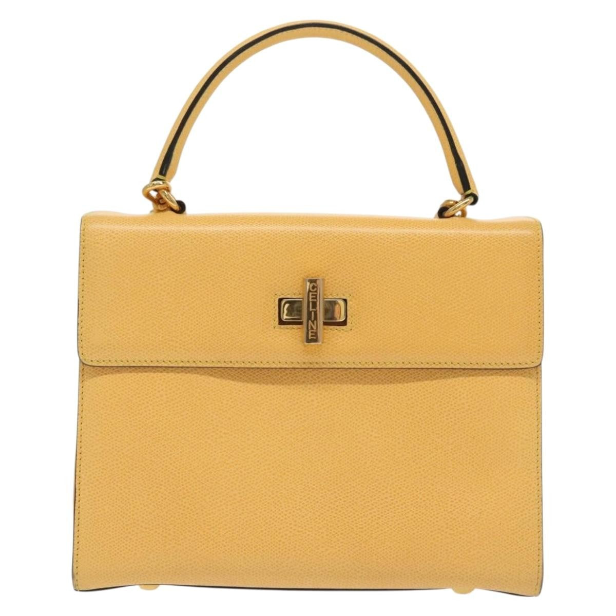 Celine Vintage Convertible Turnlock Top Handle Bag Leather Yellow Leather Bag (Pre-Owned)