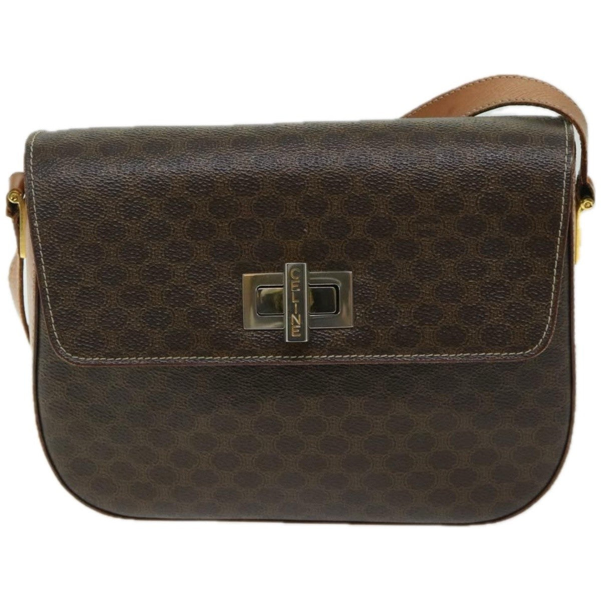 Celine Vintage Macadam Shoulder Bag Canvas And Leather Brown Canvas Shoulder Bag Bag (Pre-Owned)