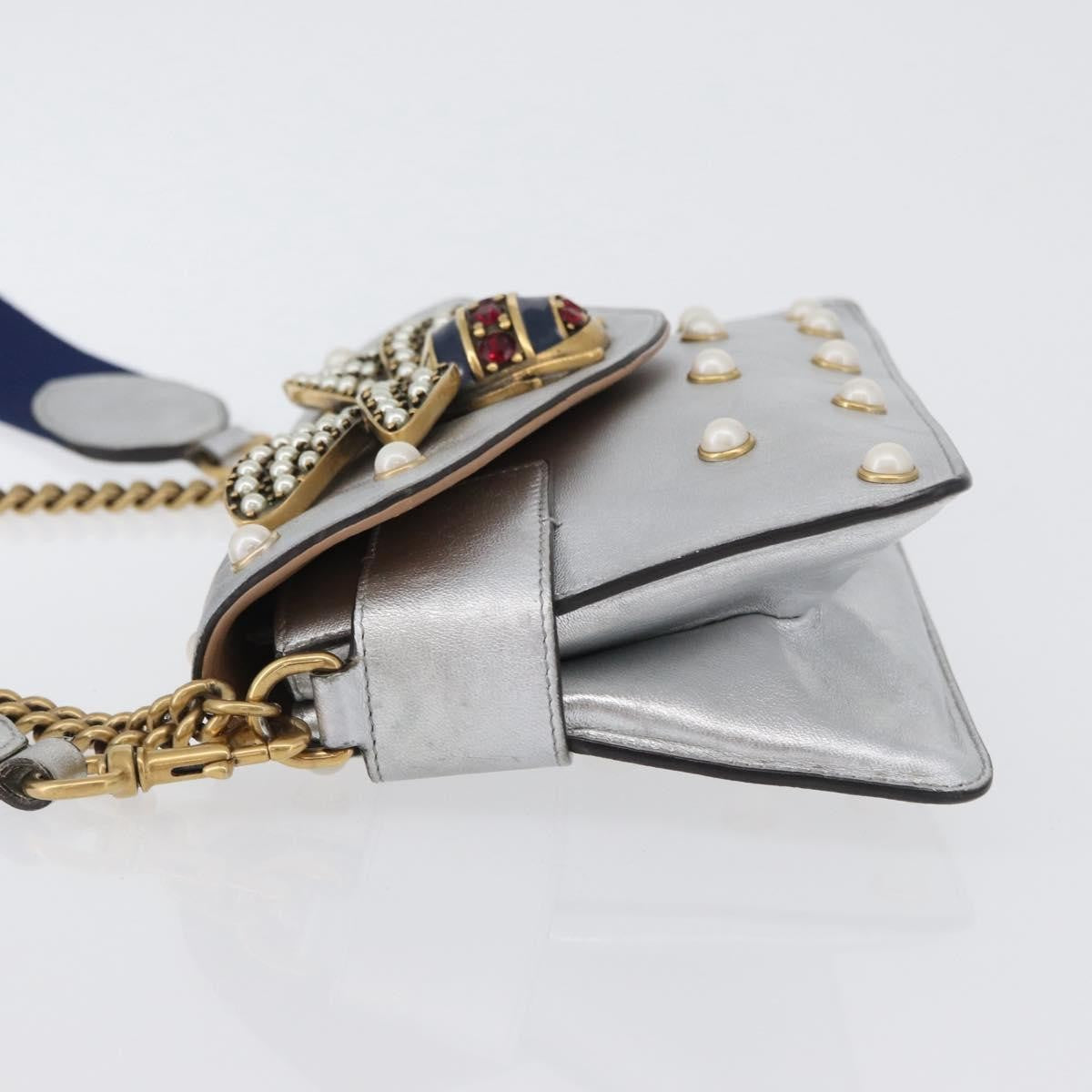 Gucci Broadway Pearly Bee Shoulder Bag Embellished Leather Silver Leather Shoulder Bag Bag (Pre-Owned)