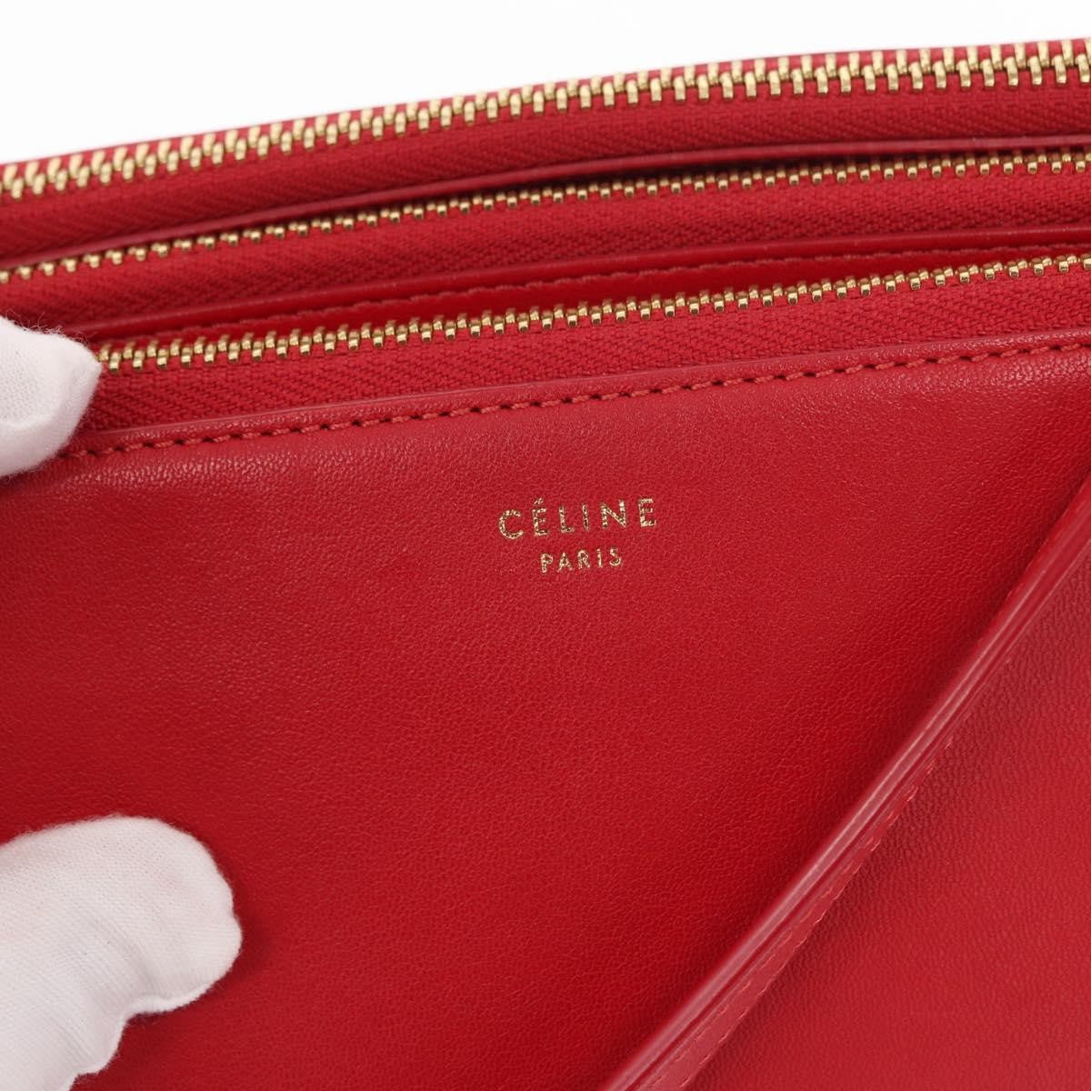 Celine Trio Crossbody Bag Leather Red Leather Shoulder Bag Bag (Pre-Owned)