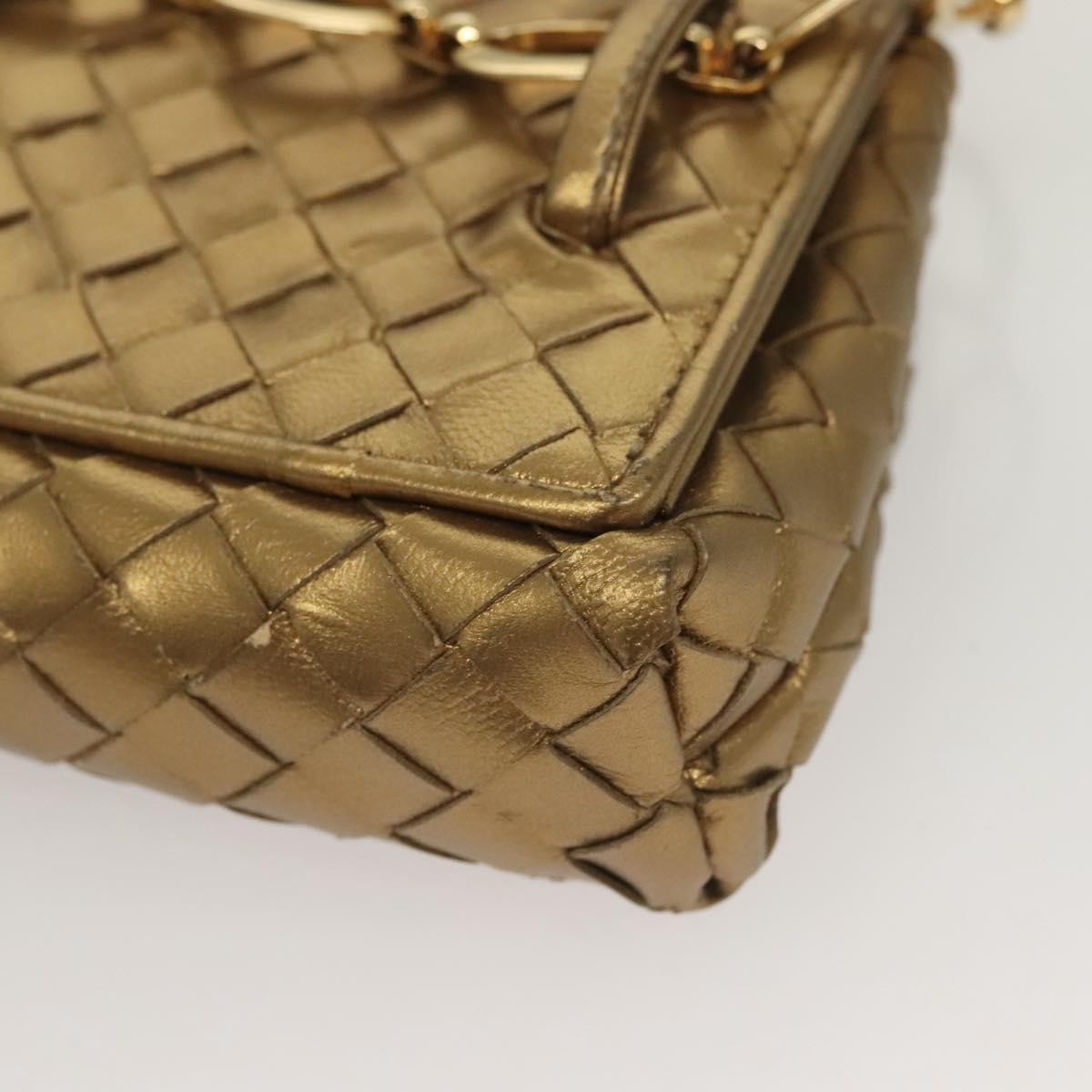 Bottega Veneta Chain Flap Shoulder Bag Leather Gold Leather Shoulder Bag Bag (Pre-Owned)