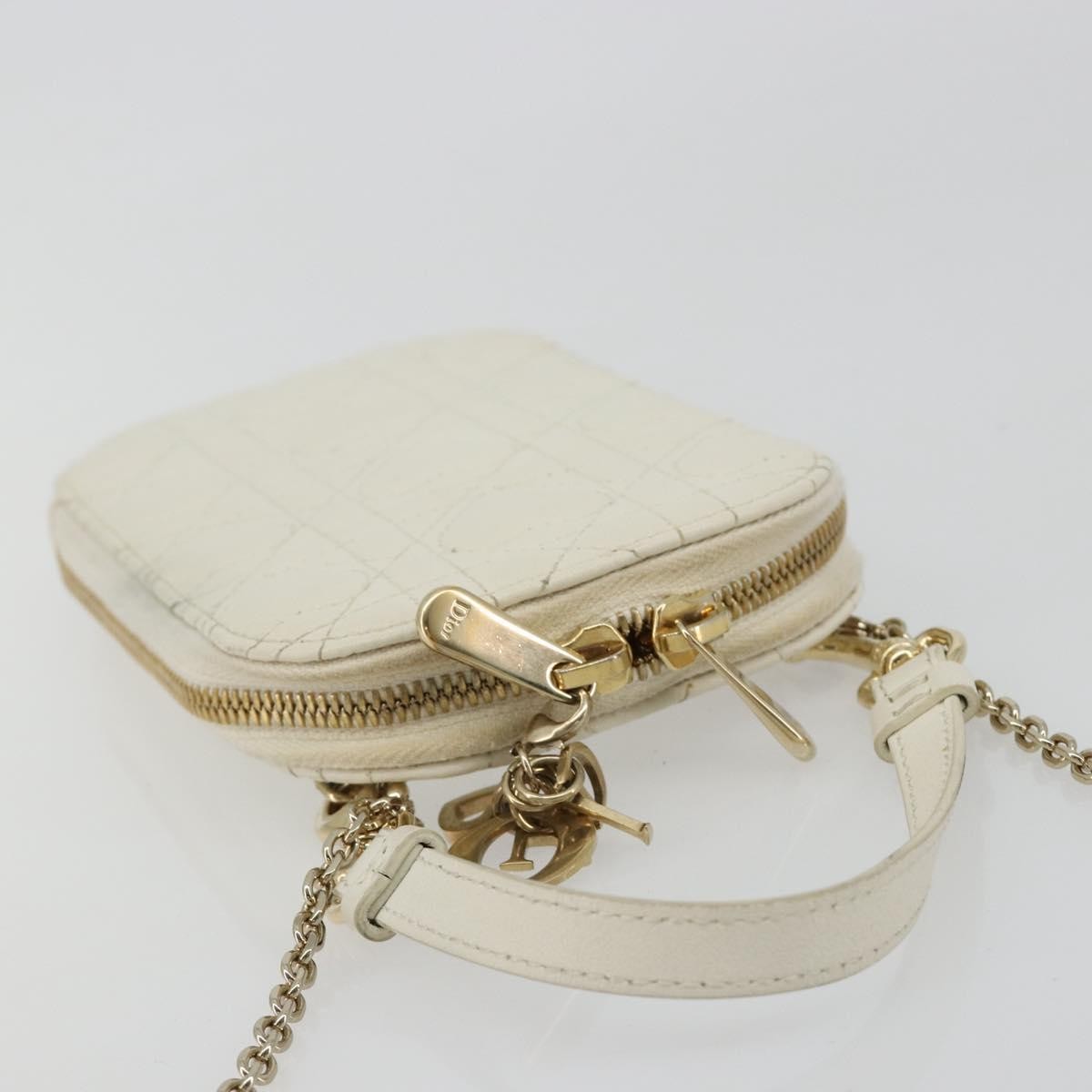 Christian Dior Lady Dior Phone Holder On Chain Cannage Quilt Lambskin White Leather Shoulder Bag Bag (Pre-Owned)