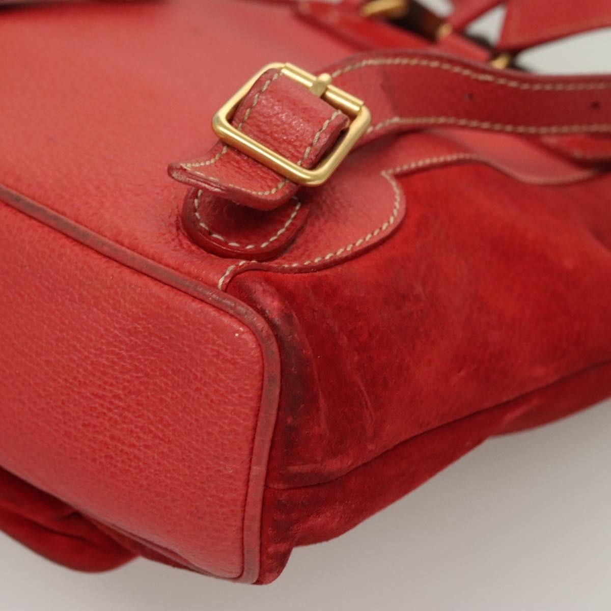 Gucci Vintage Bamboo Backpack Suede Red Suede Backpack Bag (Pre-Owned)