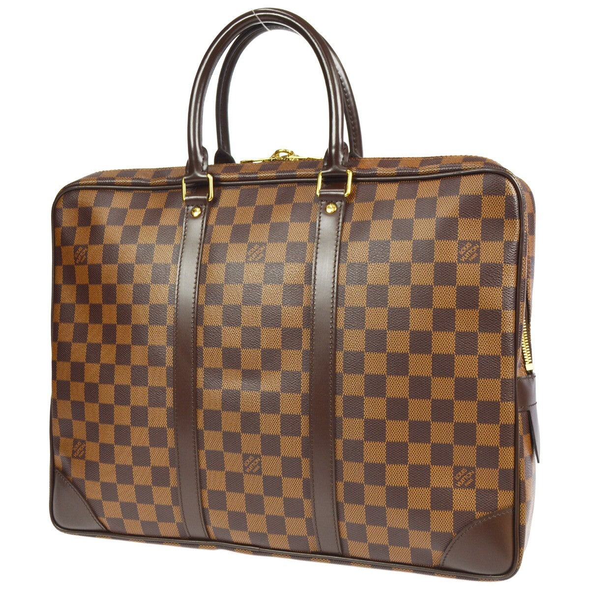 Louis Vuitton Porte-Documents Voyage Briefcase Damier Brown Canvas Briefcase Bag (Pre-Owned)