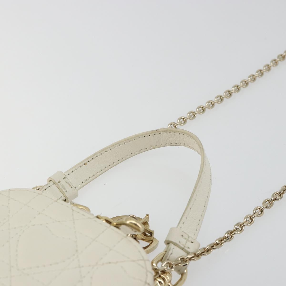 Christian Dior Lady Dior Phone Holder On Chain Cannage Quilt Lambskin White Leather Shoulder Bag Bag (Pre-Owned)