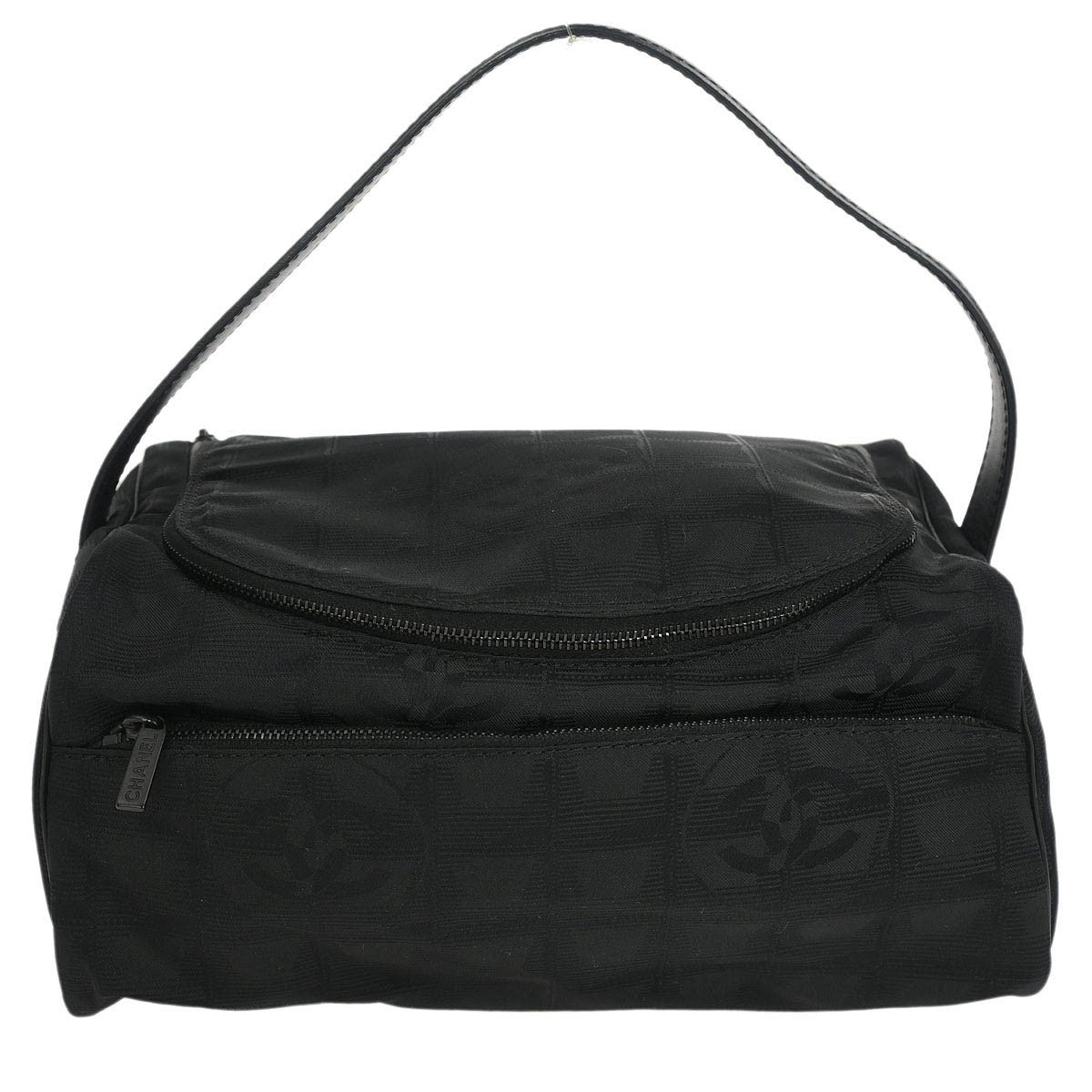 Chanel Travel Line Barrel Bag Nylon Black Nylon Handbag (Pre-Owned)
