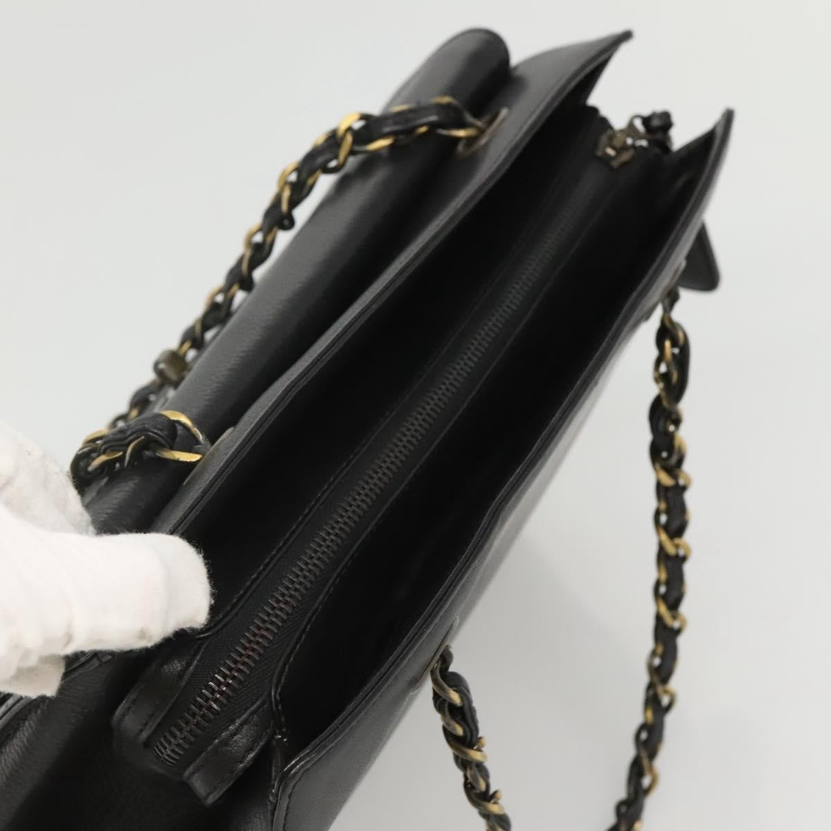 Chanel Vintage Front Pocket Chain Tote Leather Black Leather Shoulder Bag Bag (Pre-Owned)