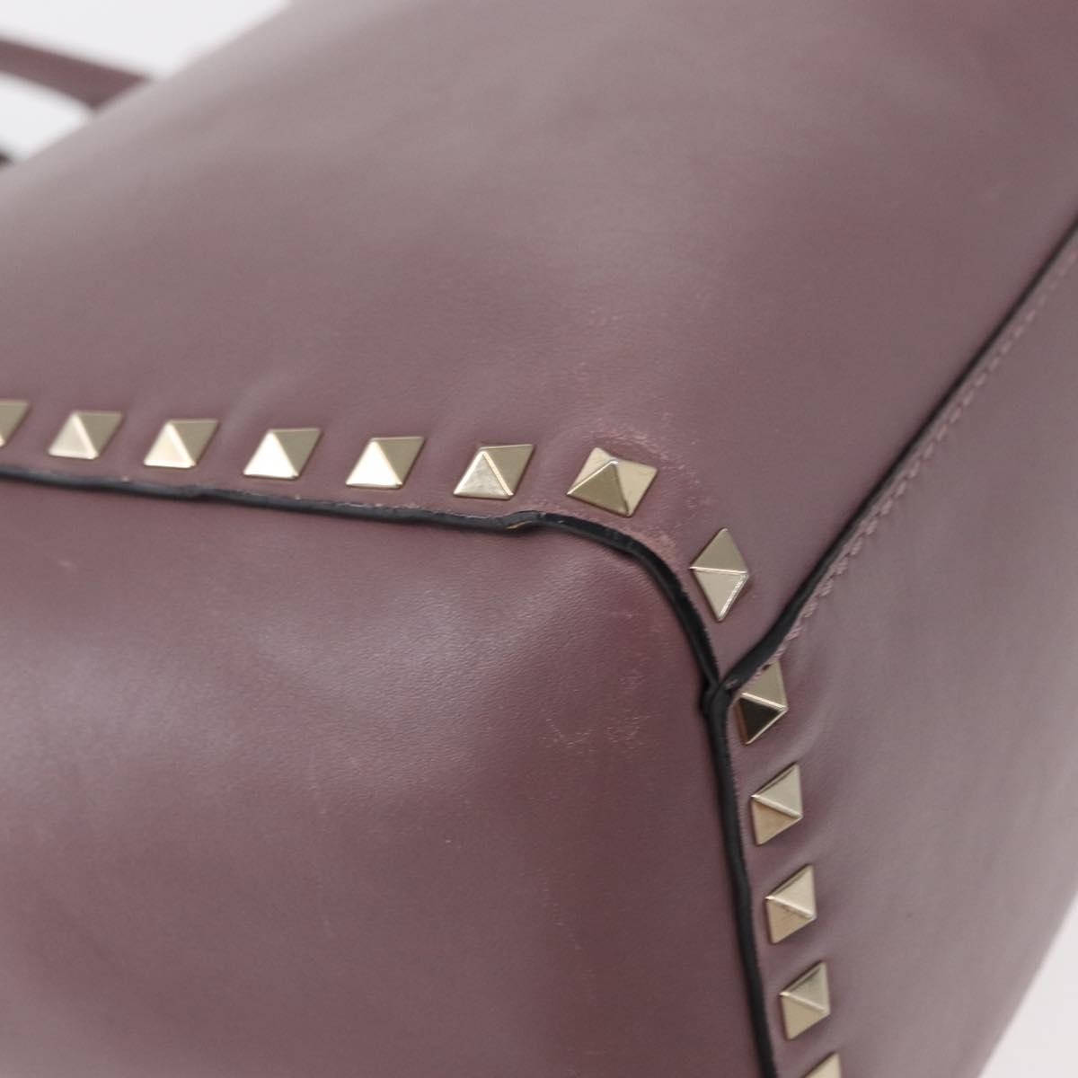 Valentino Garavani Rockstud Tote Rigid Leather Purple Leather Handbag (Pre-Owned)
