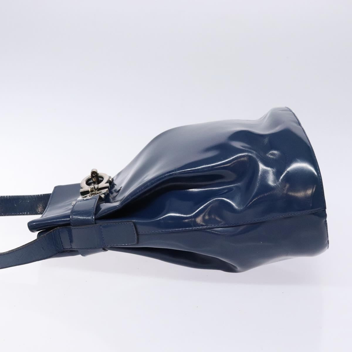 Salvatore Ferragamo Vintage Gancini Bucket Bag Patent Leather Blue Patent_Leather Shoulder Bag Bag (Pre-Owned)
