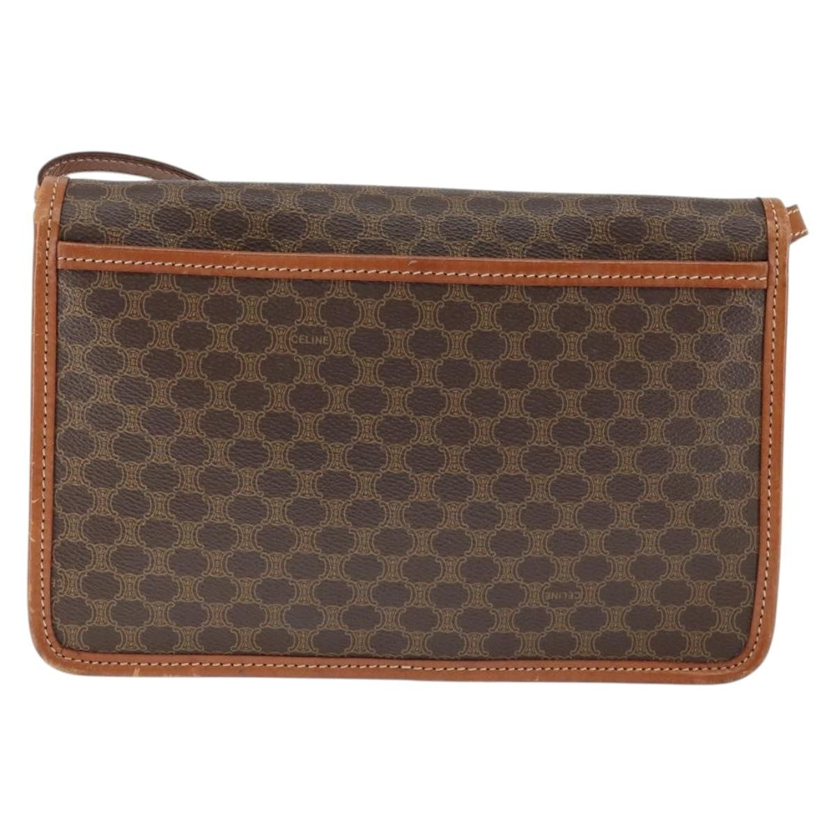 Celine Vintage Macadam Circle Logo Shoulder Bag Canvas And Leather Brown Canvas Shoulder Bag Bag (Pre-Owned)