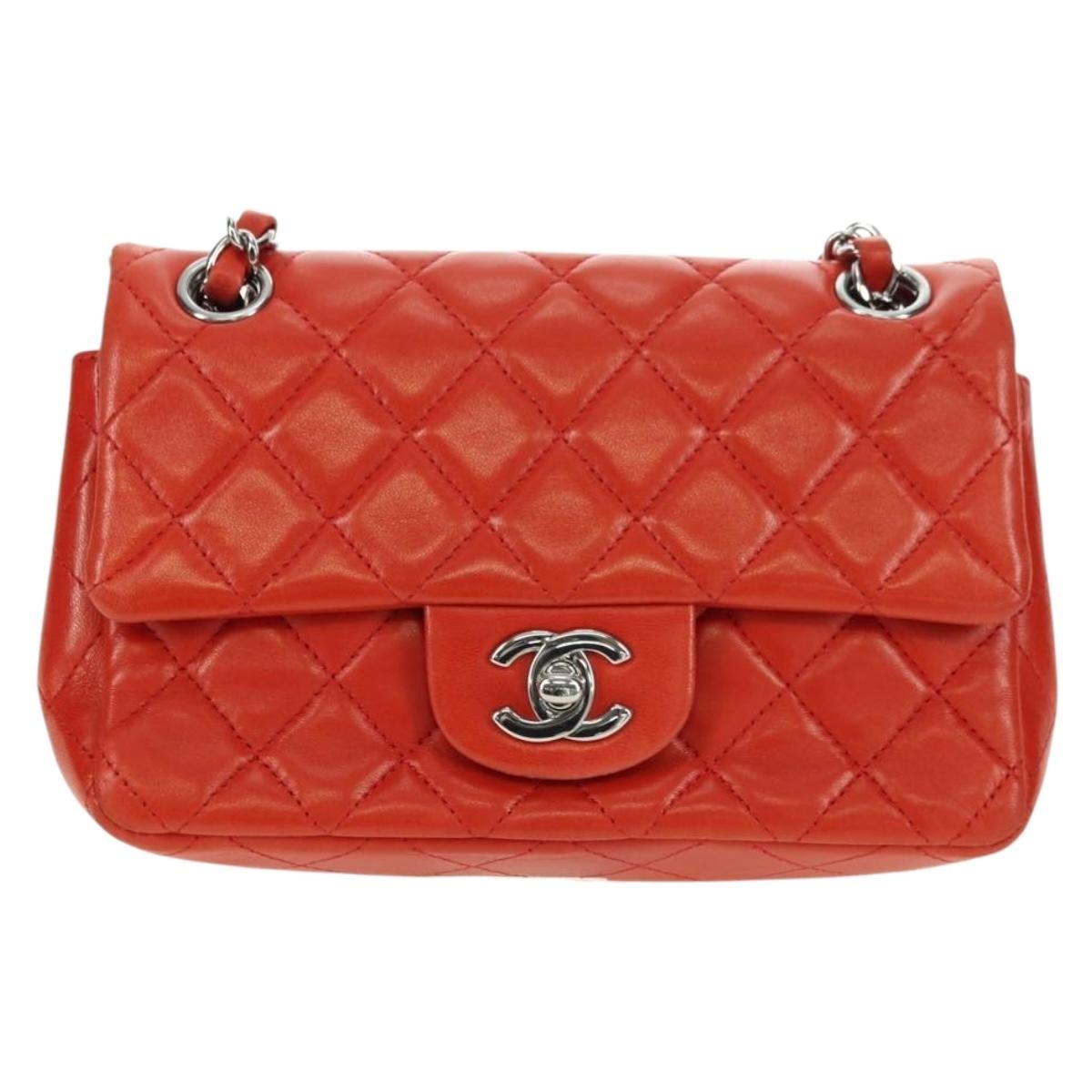 Chanel Flap Shoulder Bag Leather Red Leather Handbag (Pre-Owned)