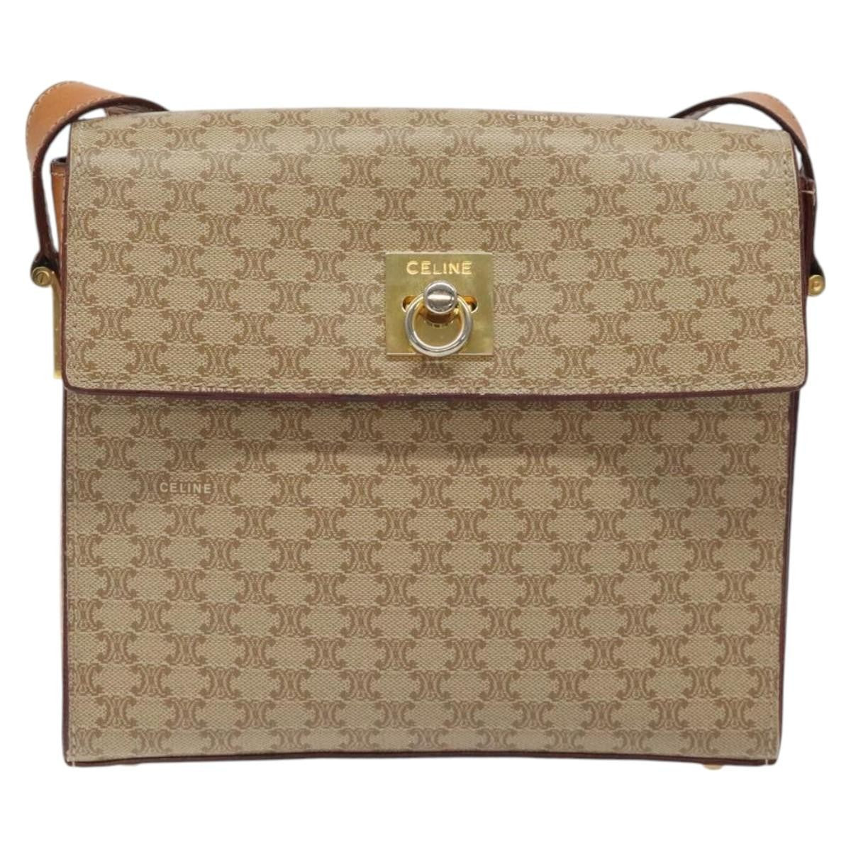 Celine Vintage Macadam Shoulder Bag Canvas And Leather Beige Canvas Shoulder Bag Bag (Pre-Owned)