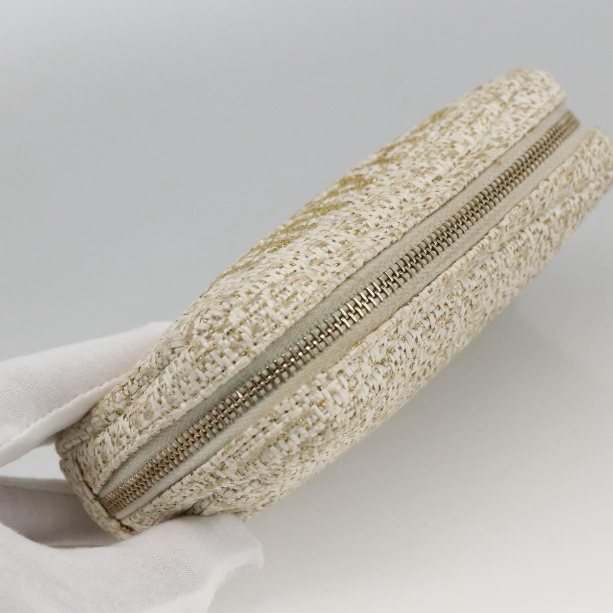Chanel Deauville Curvy Cosmetic Pouch Tweed Gold Tweed Clutche & Pouche Bag (Pre-Owned)