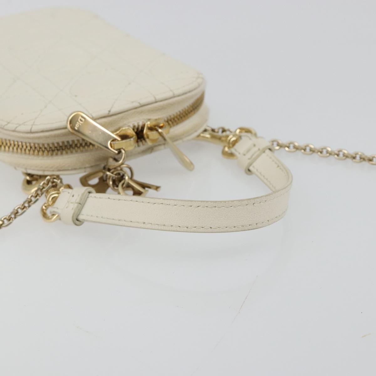 Christian Dior Lady Dior Phone Holder On Chain Cannage Quilt Lambskin White Leather Shoulder Bag Bag (Pre-Owned)