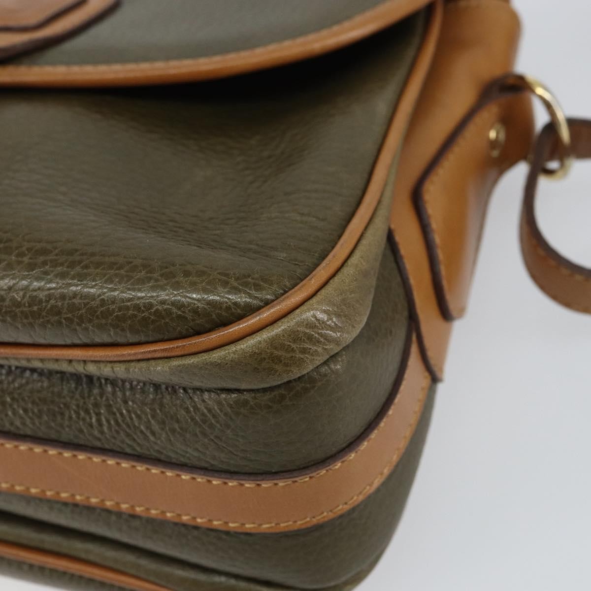 Celine Vintage Shoulder Bag Leather Khaki Leather Shoulder Bag Bag (Pre-Owned)