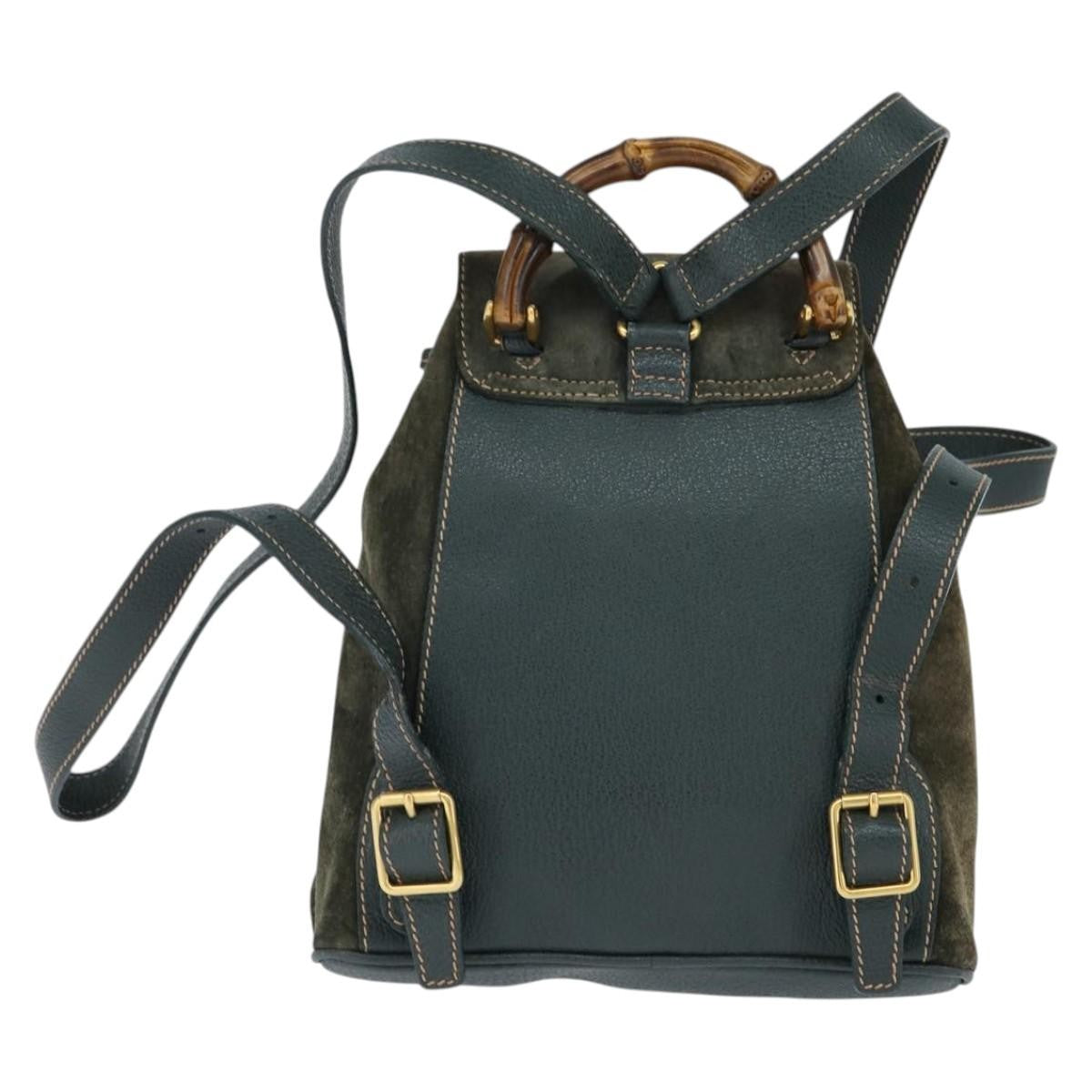 Gucci Vintage Bamboo Backpack Suede Khaki Suede Backpack Bag (Pre-Owned)
