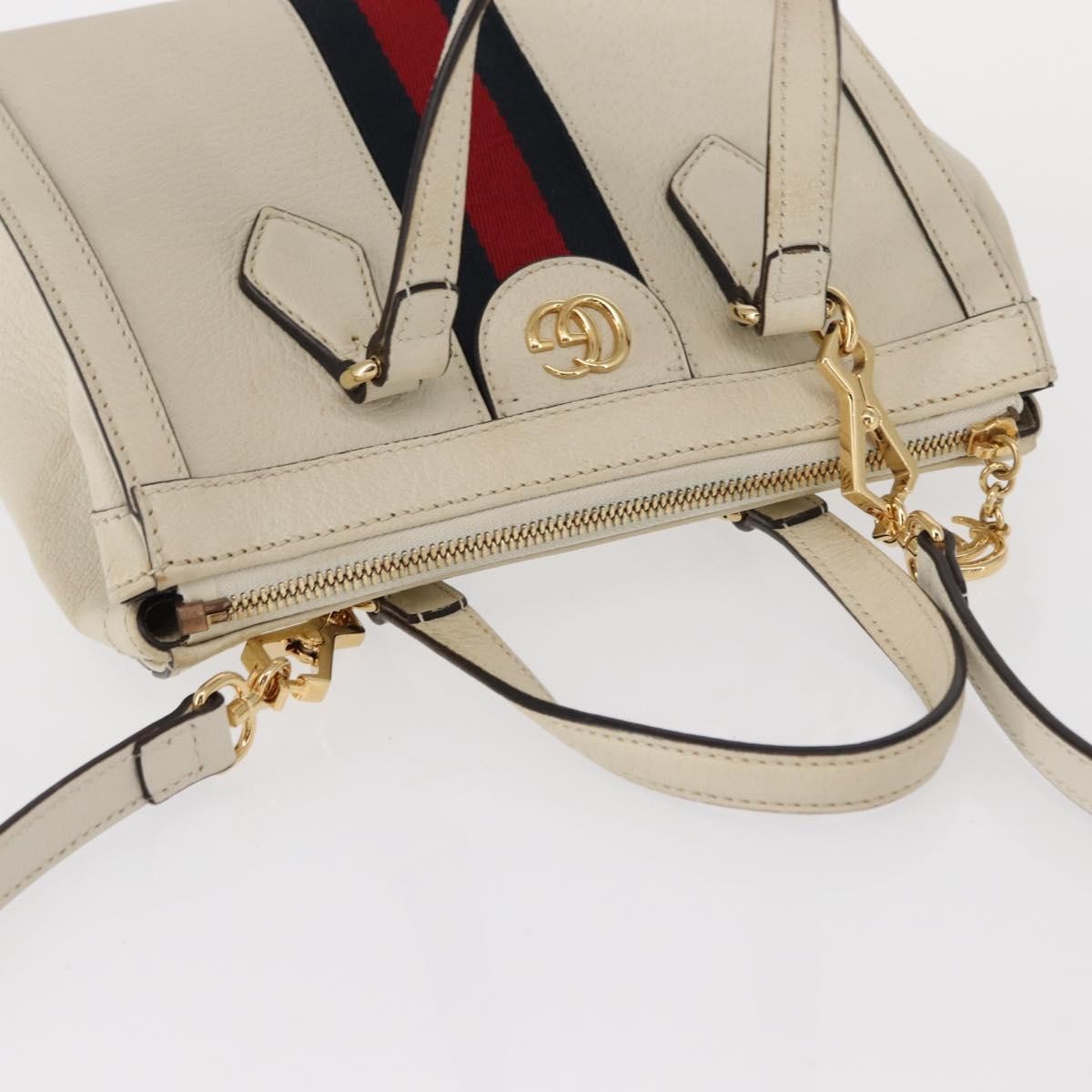 Gucci Ophidia Top Handle Tote Leather White Leather Handbag (Pre-Owned)