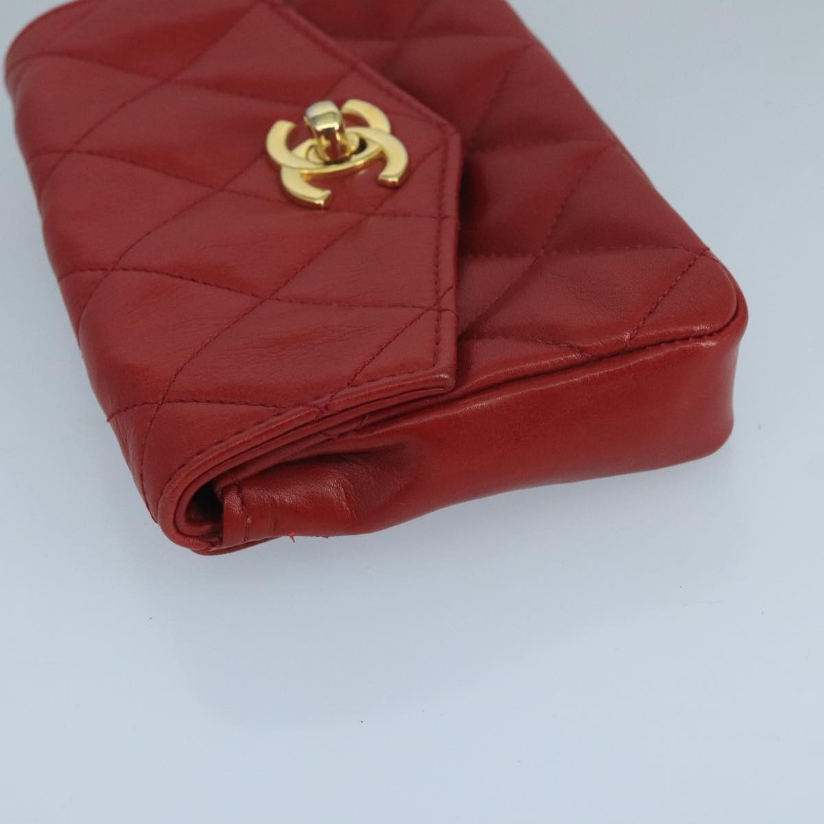 Chanel Vintage Cc Flap Waist Bag Quilted Leather Red Leather Clutche & Pouche Bag (Pre-Owned)