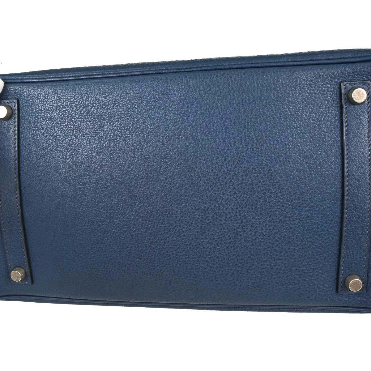 Hermes Birkin Handbag Blue Togo With Palladium Hardware Blue Leather Handbag (Pre-Owned)