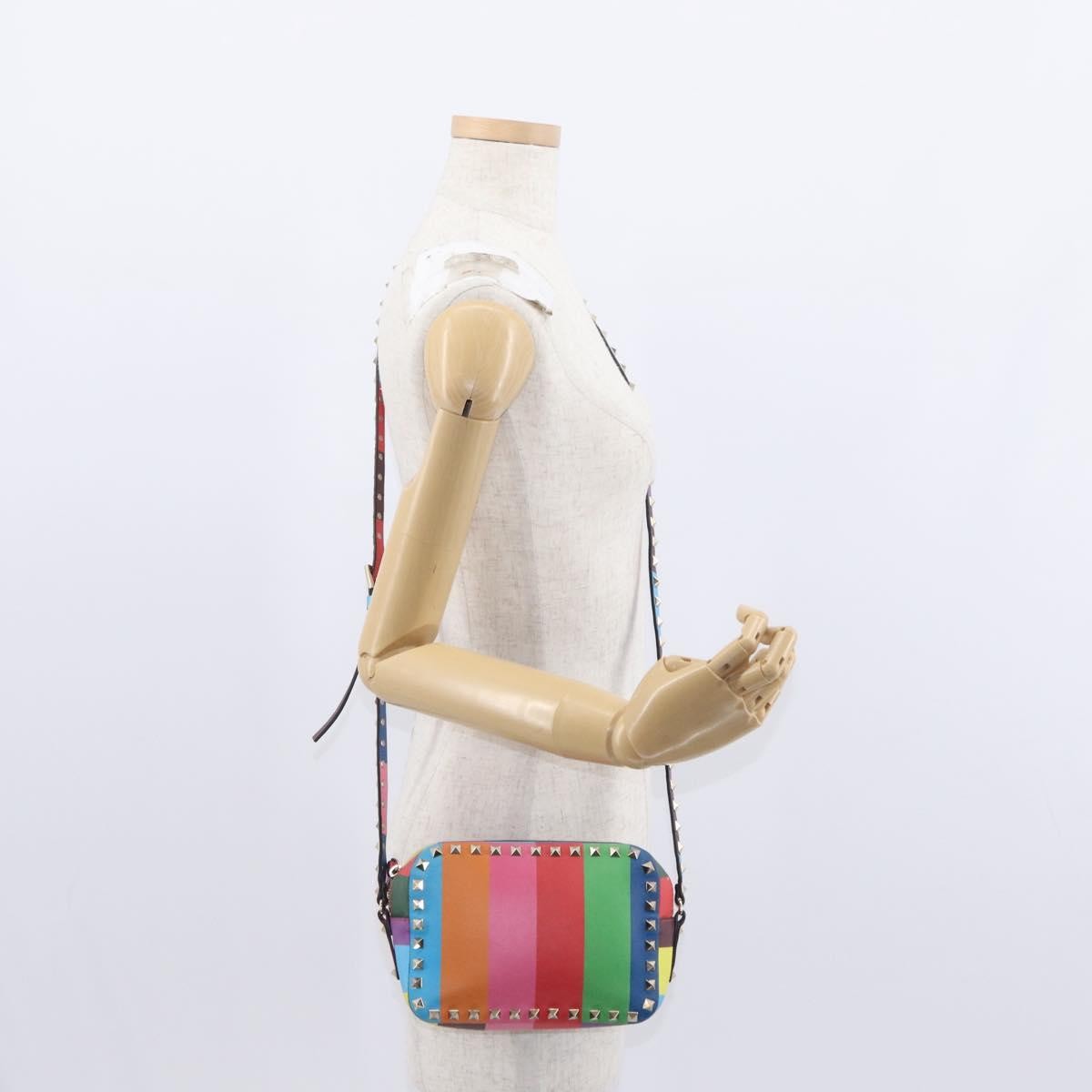 Valentino Garavani Rockstud 1973 Camera Crossbody Bag Striped Leather Gold Leather Shoulder Bag Bag (Pre-Owned)