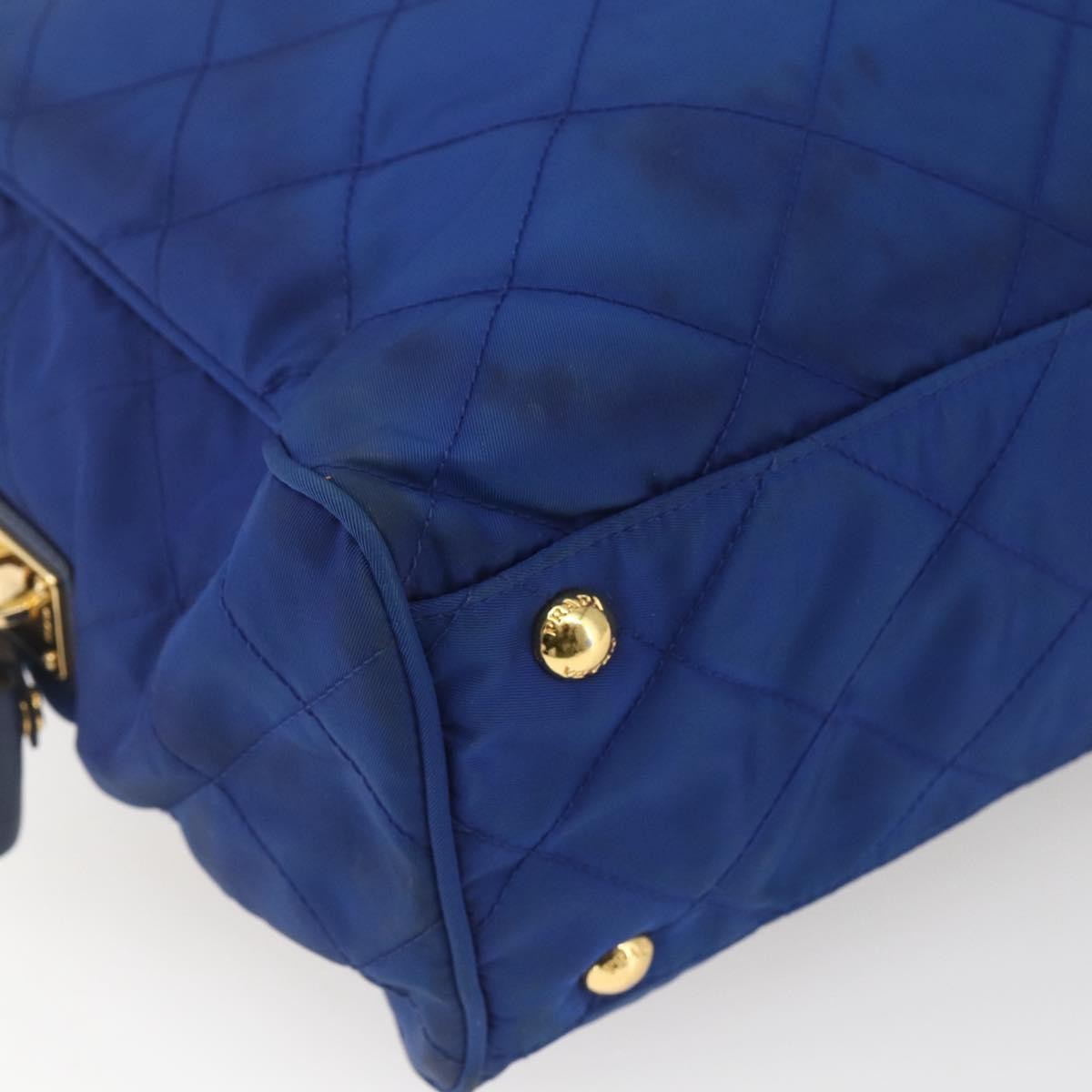 Prada Chain Shoulder Bag Quilted Tessuto Blue Nylon Shoulder Bag Bag (Pre-Owned)