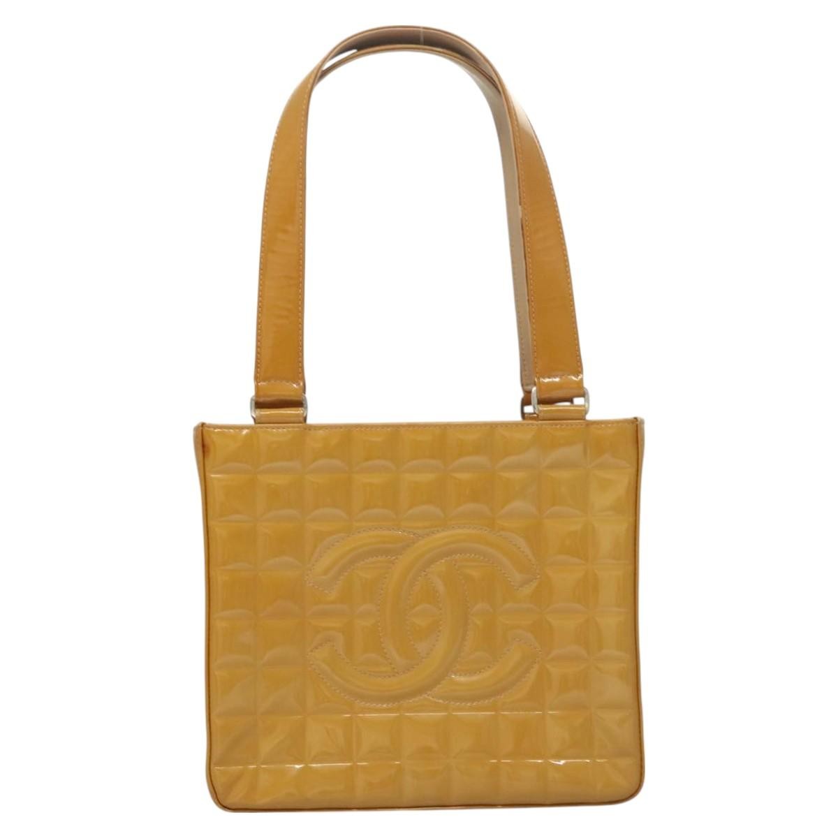 Chanel Chocolate Bar Cc Tote Quilted Patent Yellow Patent_Leather Handbag (Pre-Owned)