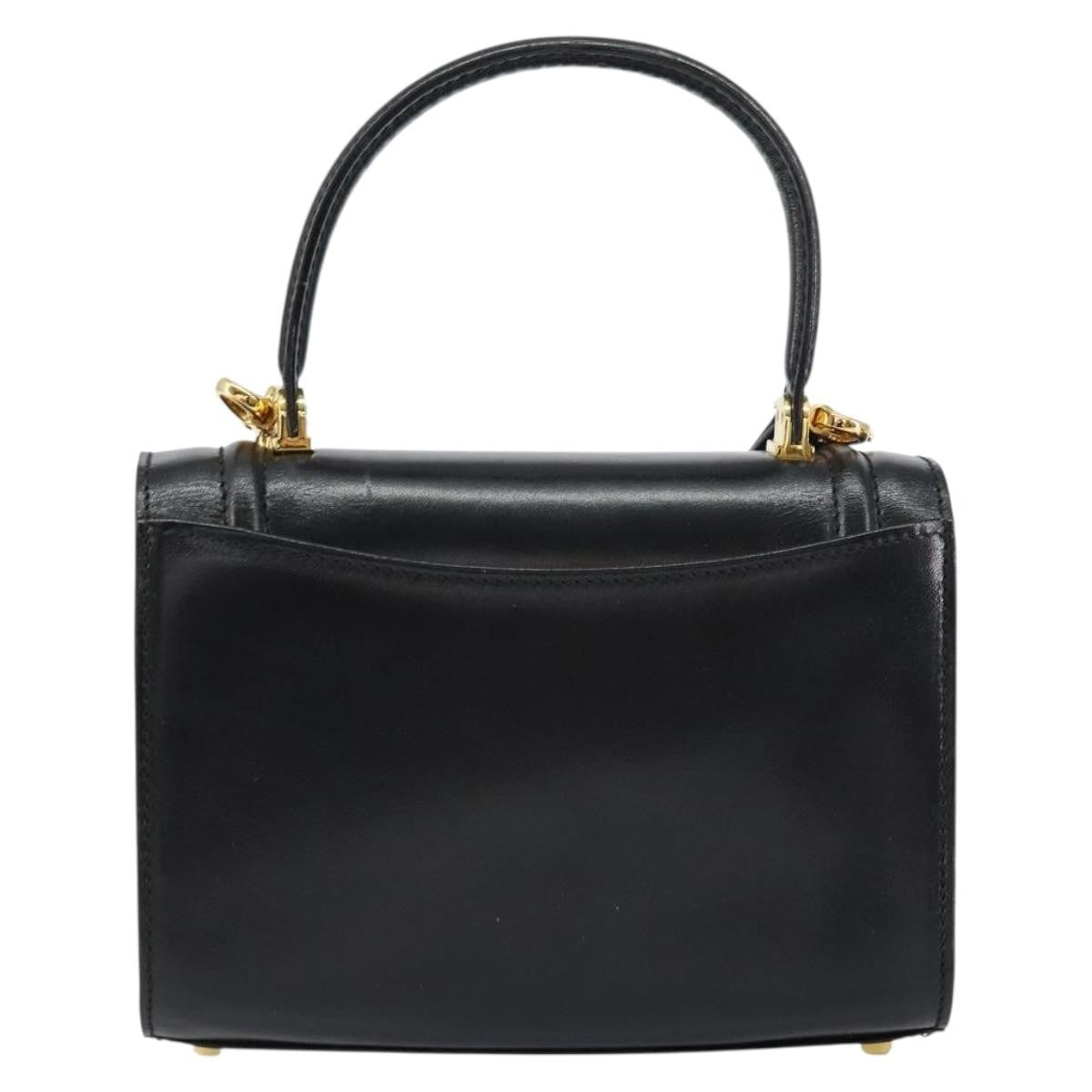 Bally Vintage Handbag Leather Black Leather Handbag (Pre-Owned)