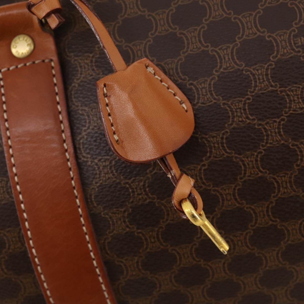 Celine Vintage Macadam Boston Bag Canvas And Leather Brown Pvc Handbag (Pre-Owned)