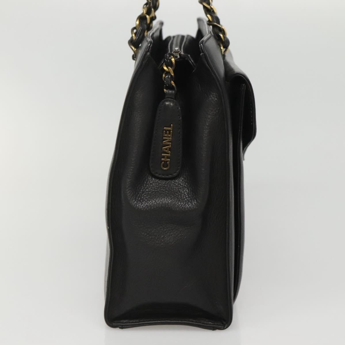 Chanel Vintage Front Pocket Chain Tote Leather Black Leather Shoulder Bag Bag (Pre-Owned)