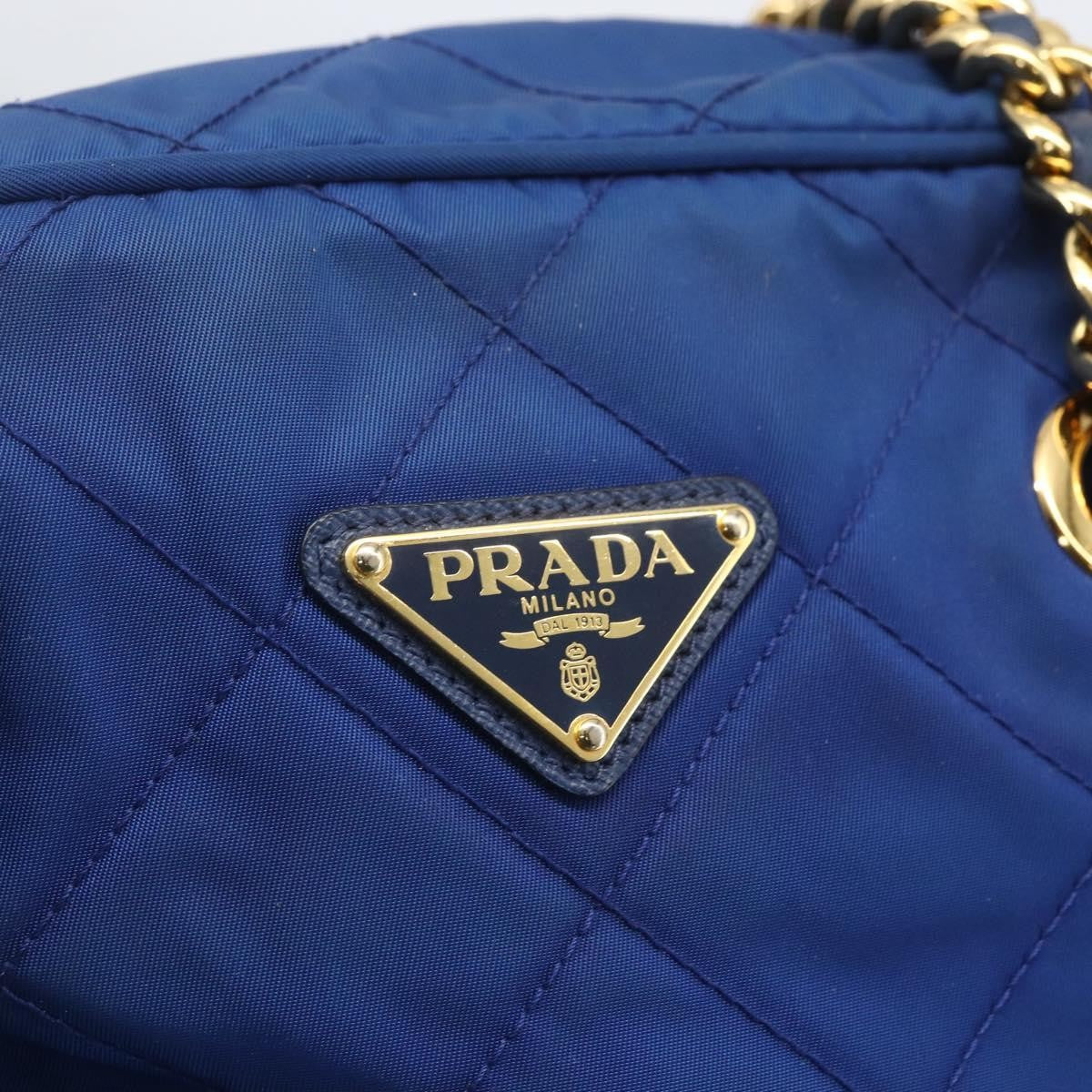 Prada Chain Shoulder Bag Quilted Tessuto Blue Nylon Shoulder Bag Bag (Pre-Owned)