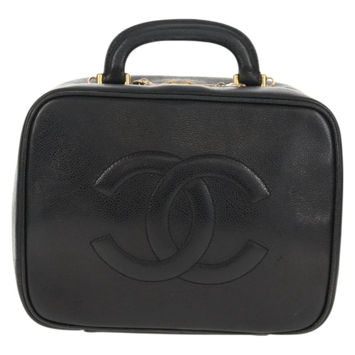 Chanel Vintage Timeless Zip Around Vanity Case Caviar Black Leather Clutche & Pouche Bag (Pre-Owned)
