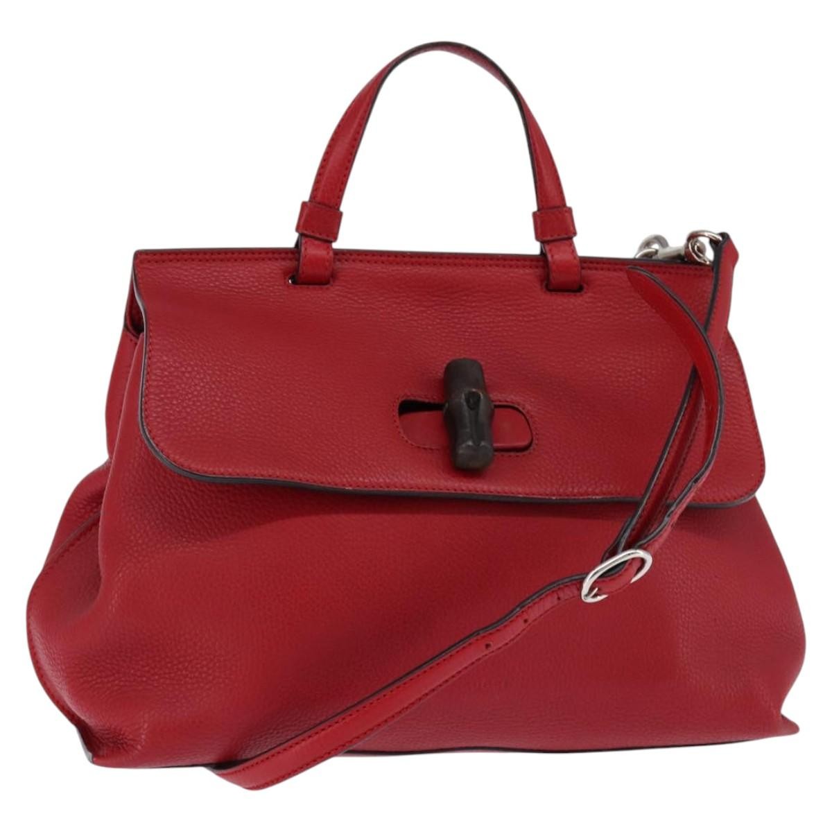 Gucci Bamboo Daily Top Handle Bag Leather Red Leather Bag (Pre-Owned)
