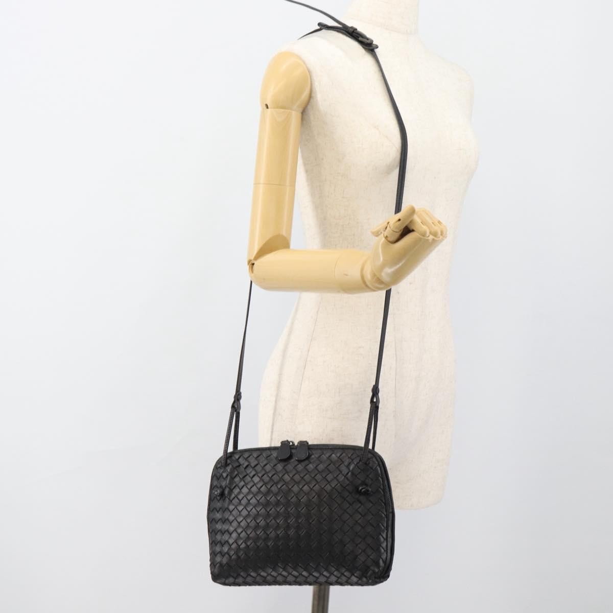 Bottega Veneta Nodini Crossbody Bag Intrecciato Nappa Black Leather Shoulder Bag Bag (Pre-Owned)