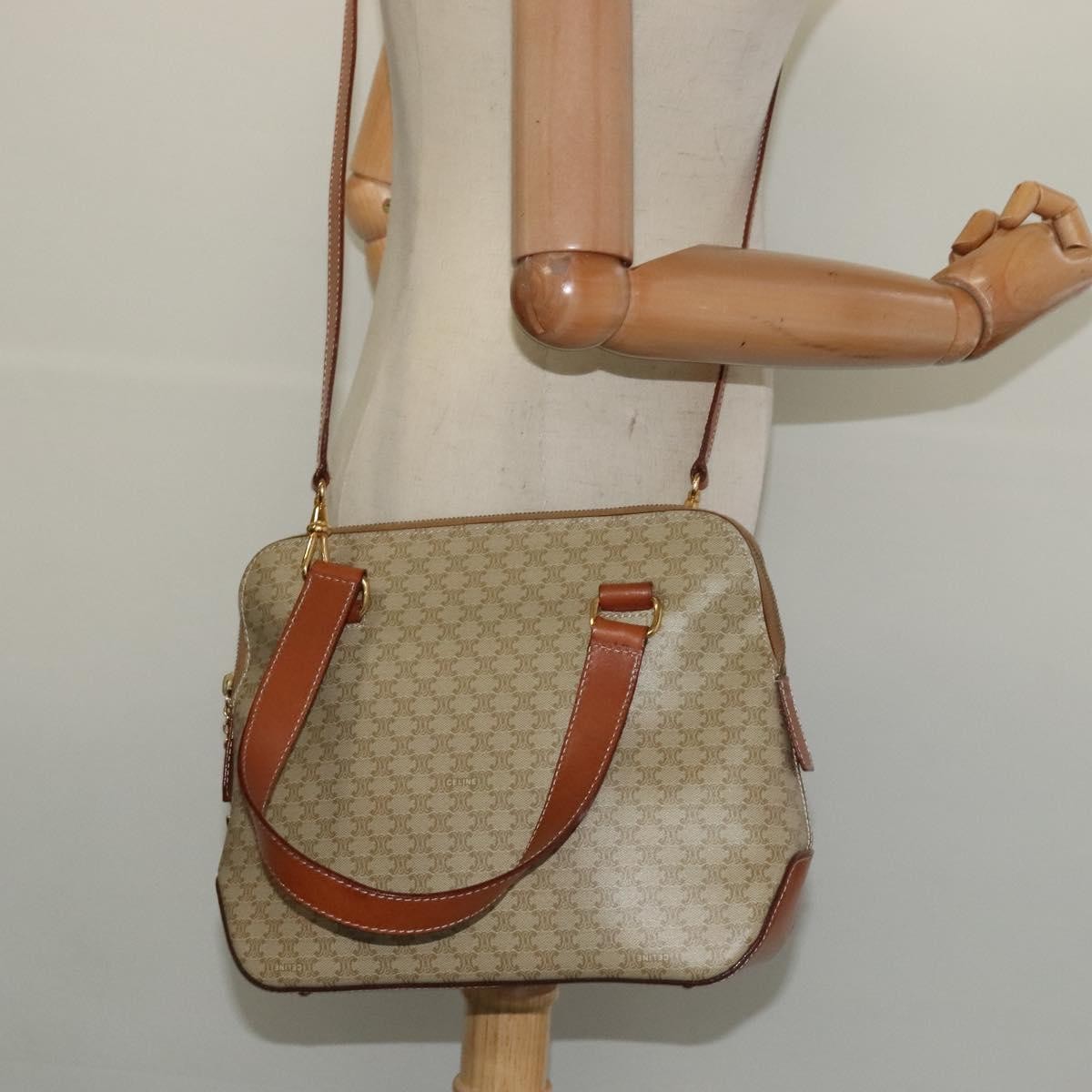 Celine Vintage Macadam Handbag Canvas Beige Canvas Handbag (Pre-Owned)
