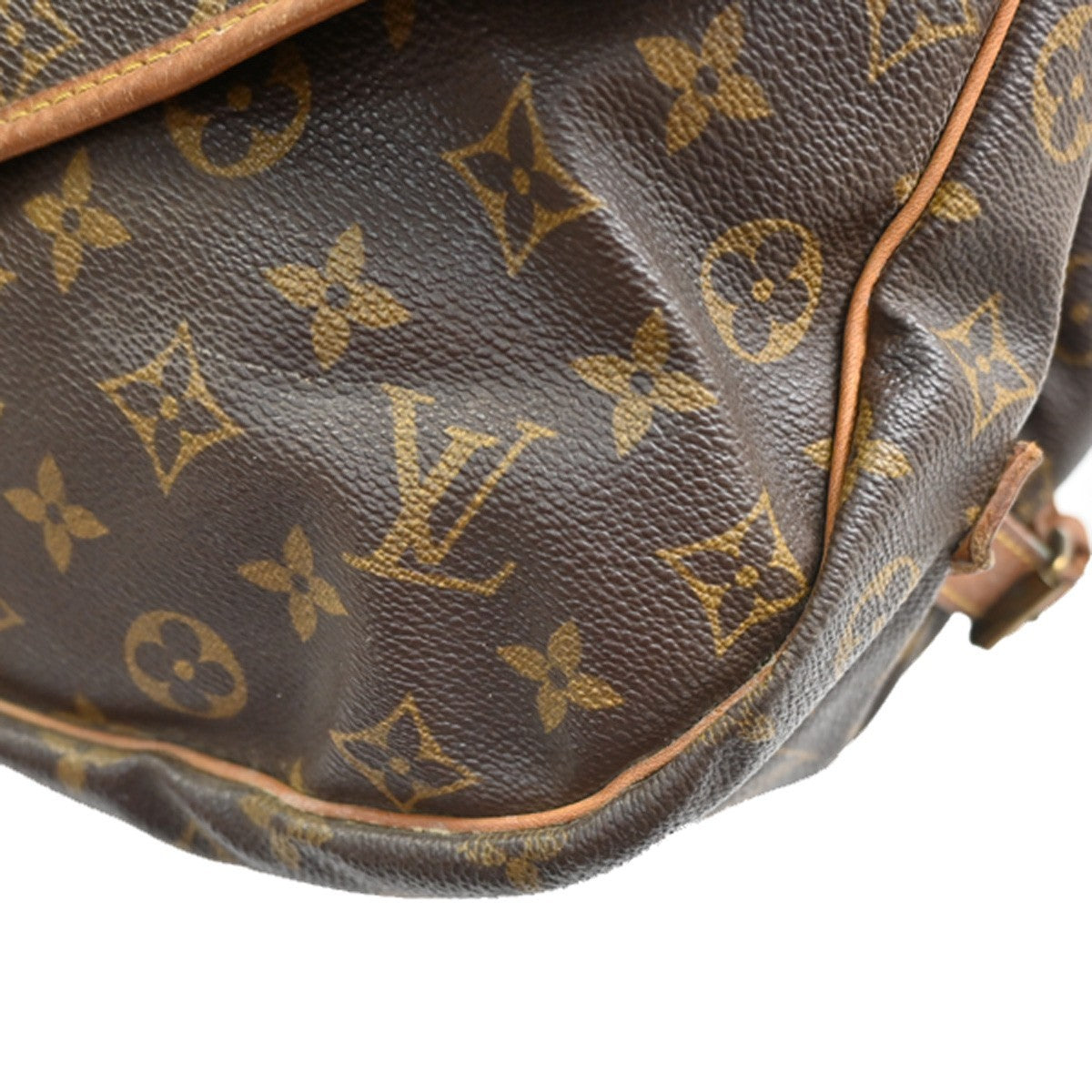 Louis Vuitton Saumur Handbag Monogram Canvas Brown Leather Shoulder Bag Bag (Pre-Owned)