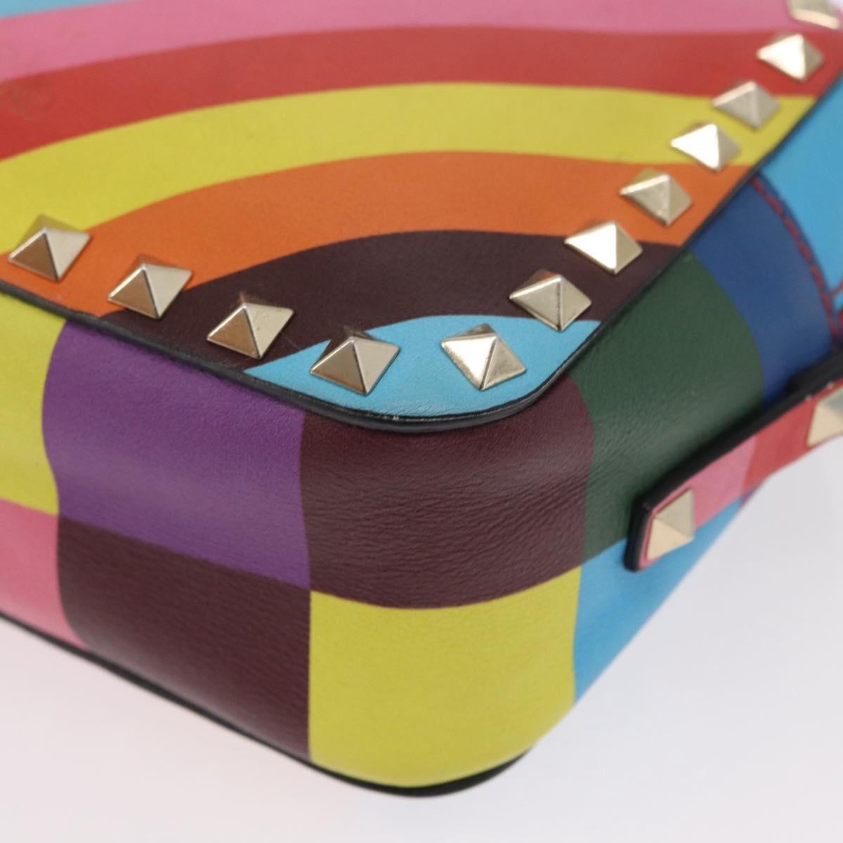 Valentino Garavani Rockstud 1973 Camera Crossbody Bag Striped Leather Gold Leather Shoulder Bag Bag (Pre-Owned)