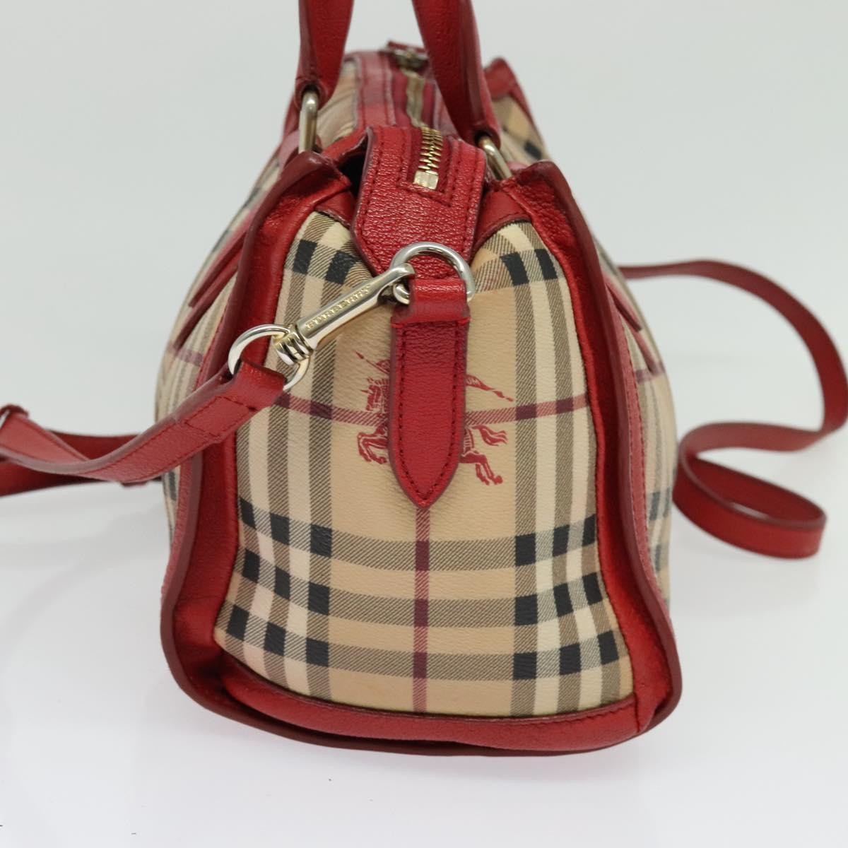Burberry Pilgrim Satchel Haymarket Coated Canvas Beige Canvas Handbag (Pre-Owned)