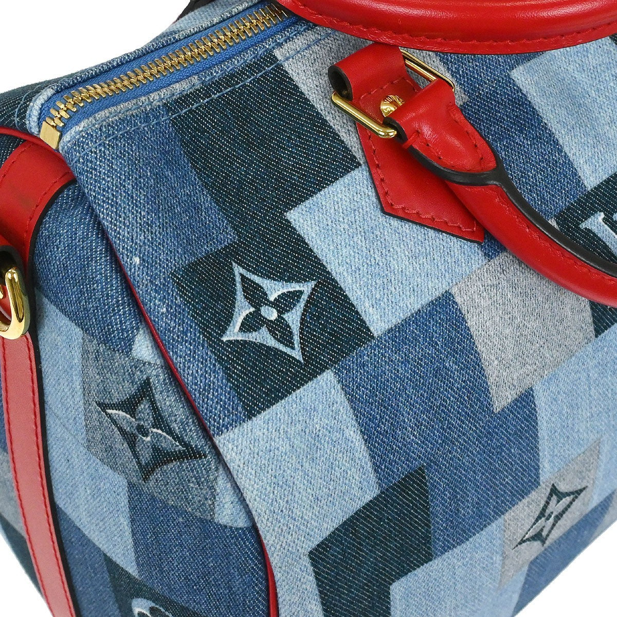 Louis Vuitton Speedy Bandouliere Bag Damier And Monogram Patchwork Denim Blue Denim_Jeans Handbag (Pre-Owned)