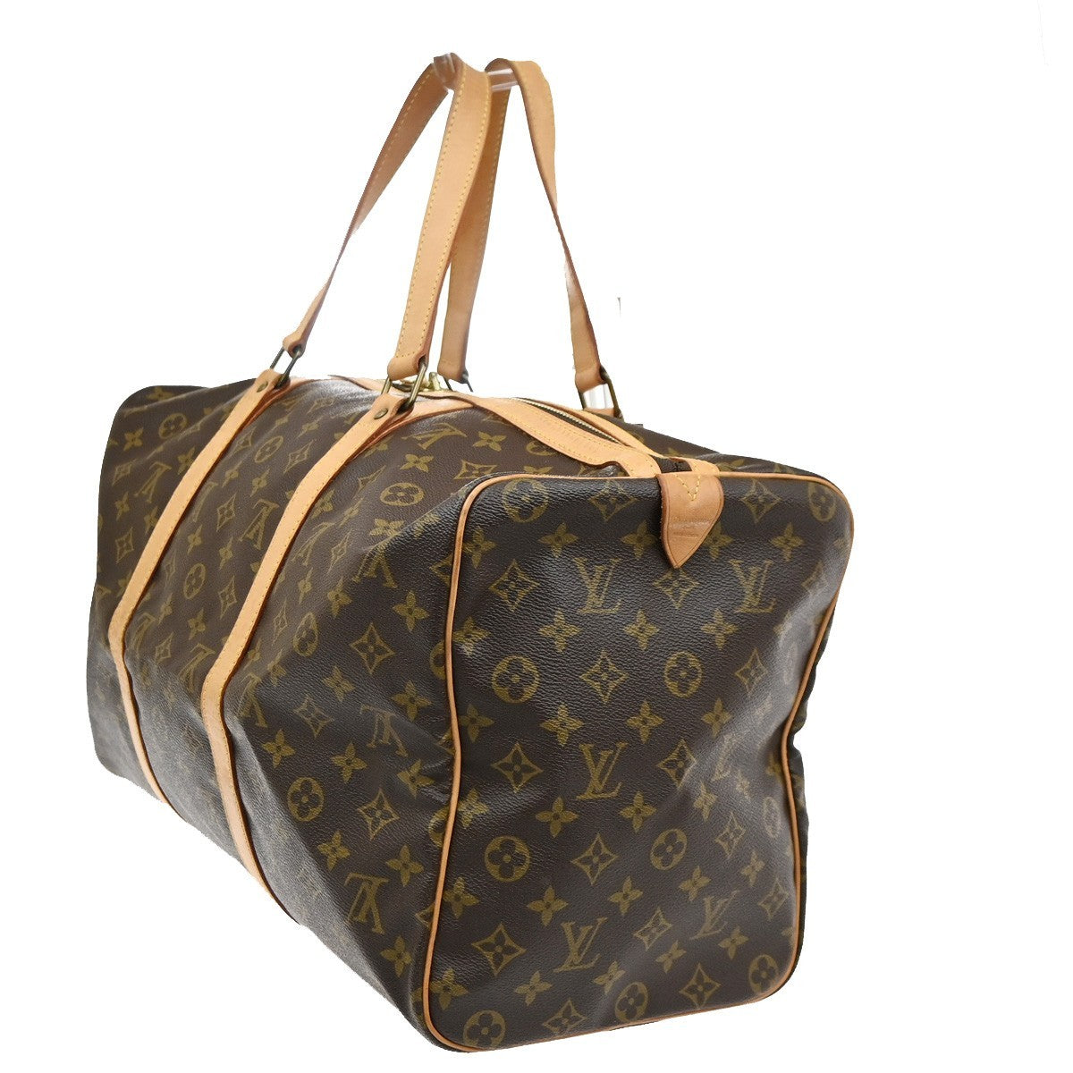 Louis Vuitton Sac Souple Handbag Monogram Canvas Brown Leather Travel Bag Bag (Pre-Owned)