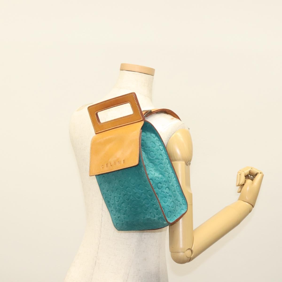 Celine Macadam Shoulder Bag Canvas Turquoise Suede Bag (Pre-Owned)