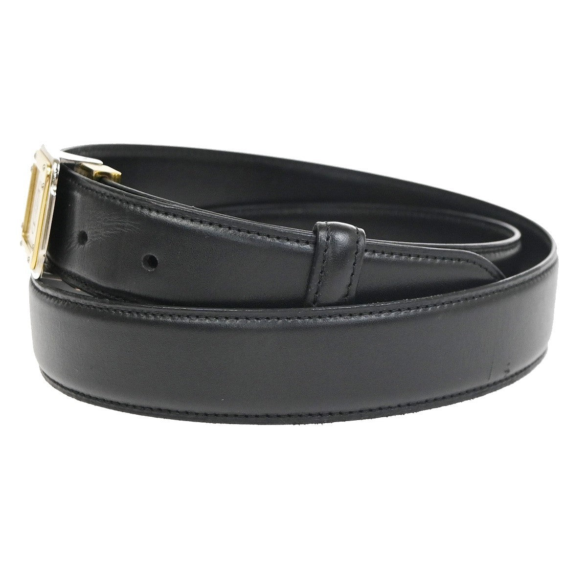 Cartier Santos Plaque Reversible Belt Leather Black Leather Belts Accessory (Pre-Owned)