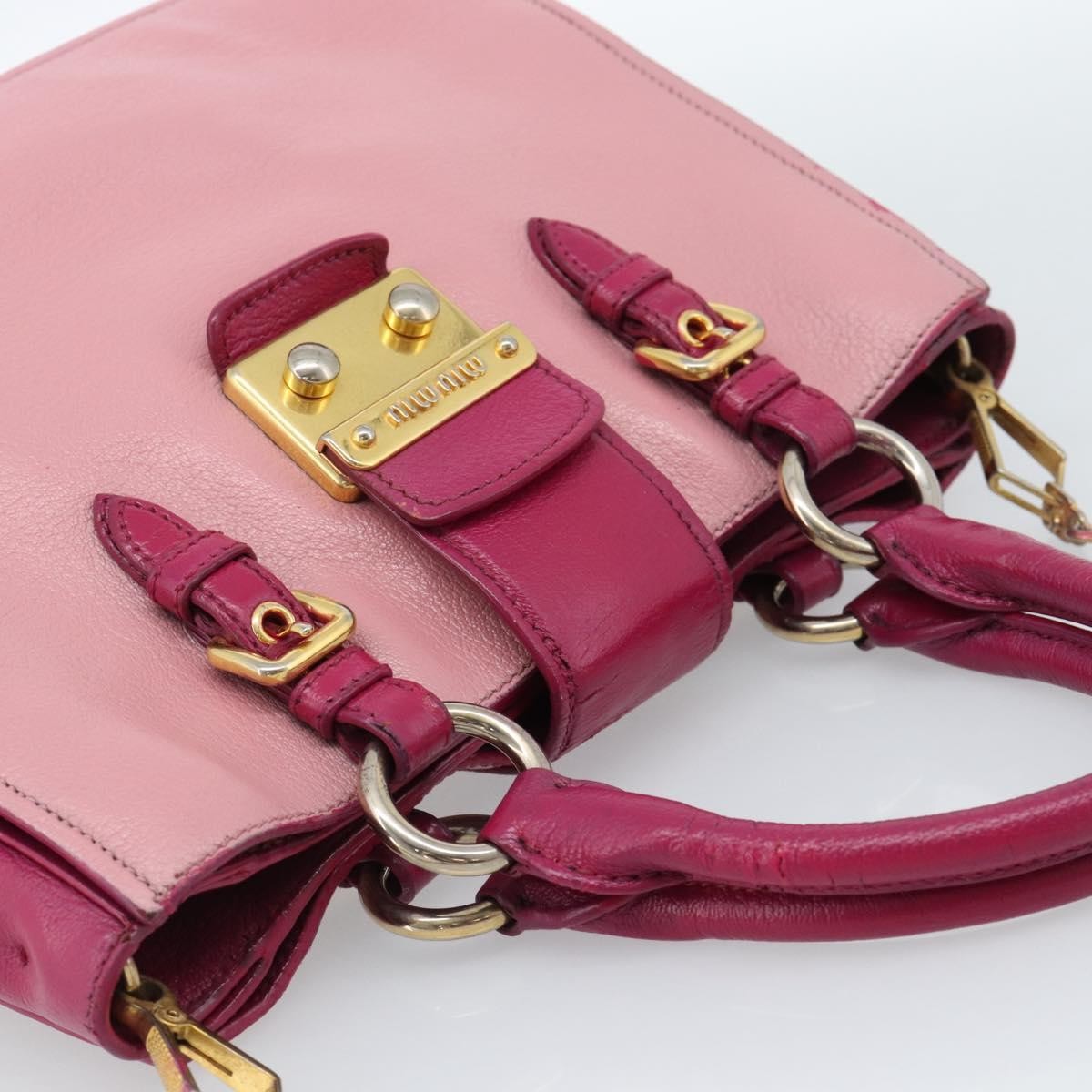 Miu Miu Madras Convertible Lock Tote Leather Pink Leather Handbag (Pre-Owned)